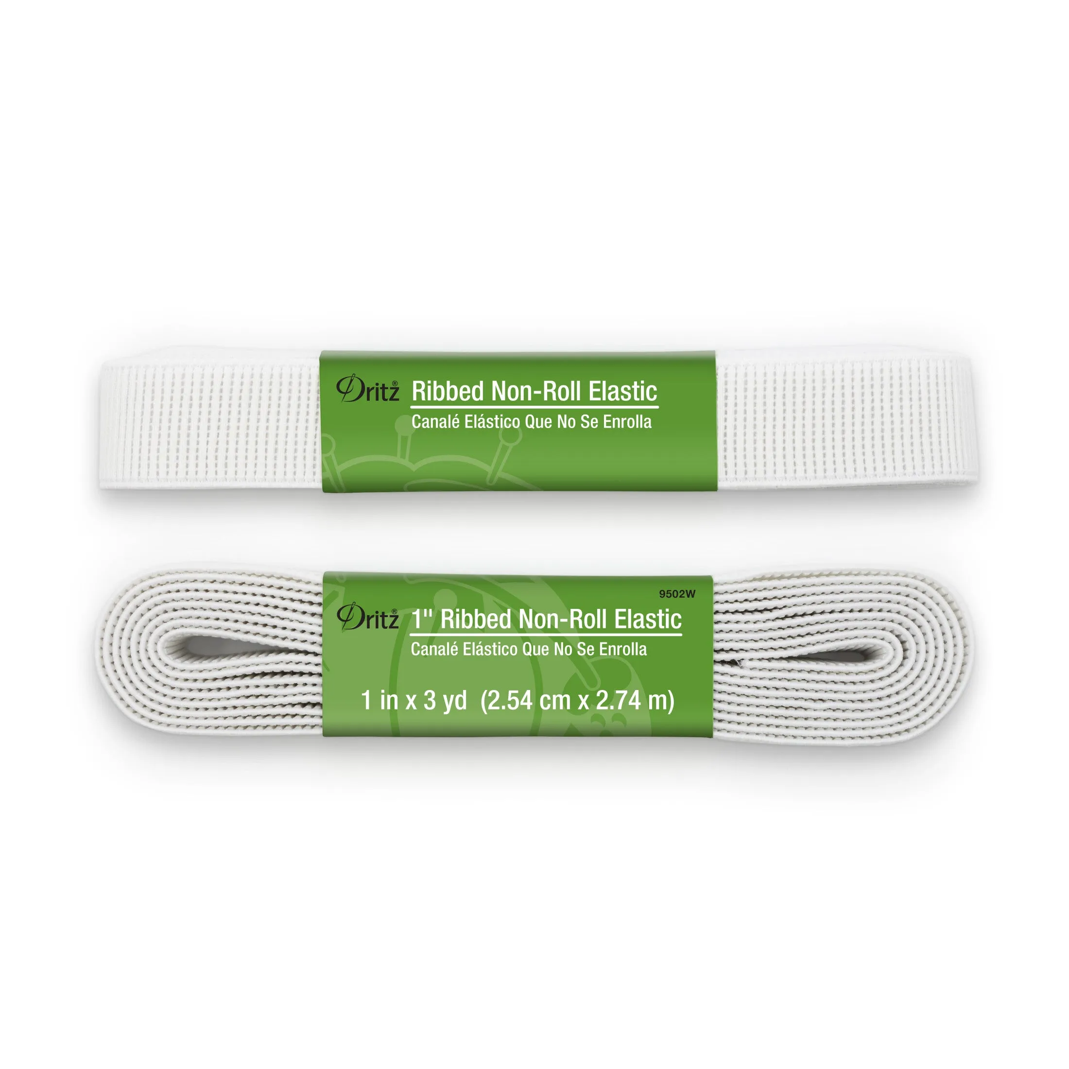 1" Ribbed Non-Roll Elastic, White, 3 yd