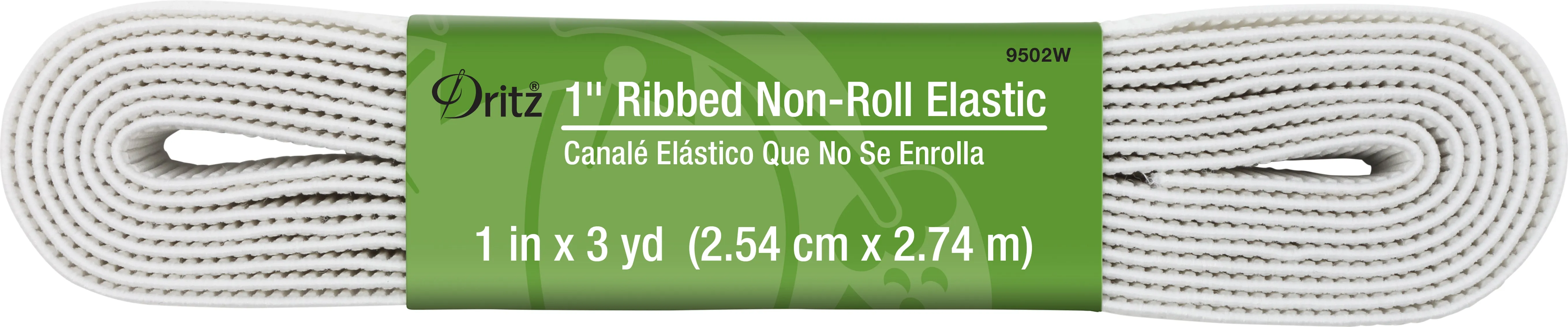 1" Ribbed Non-Roll Elastic, White, 3 yd