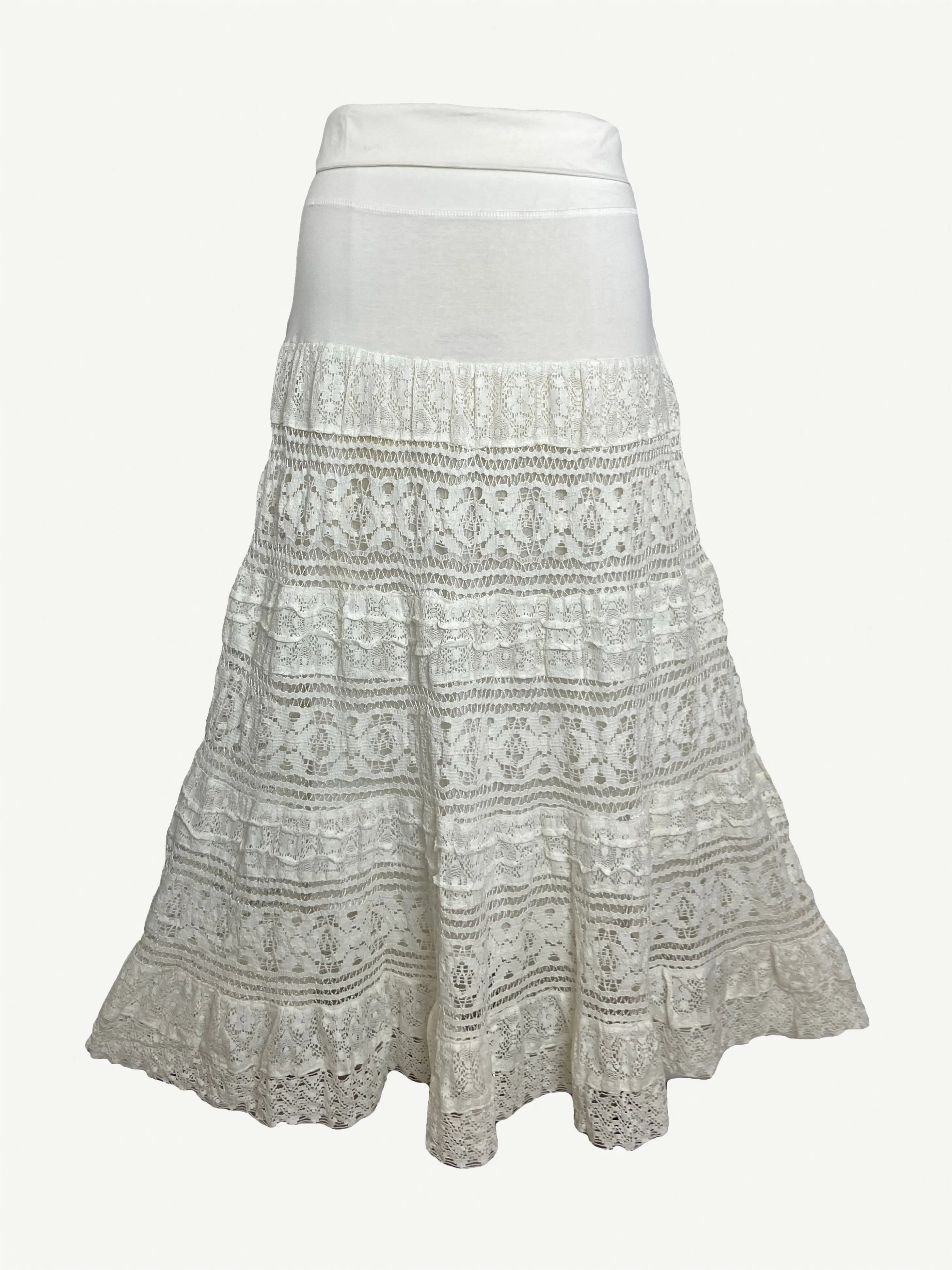 21 494 SKT Cotton Full Heavy Lace Tiered Lined Long Ankle Skirt