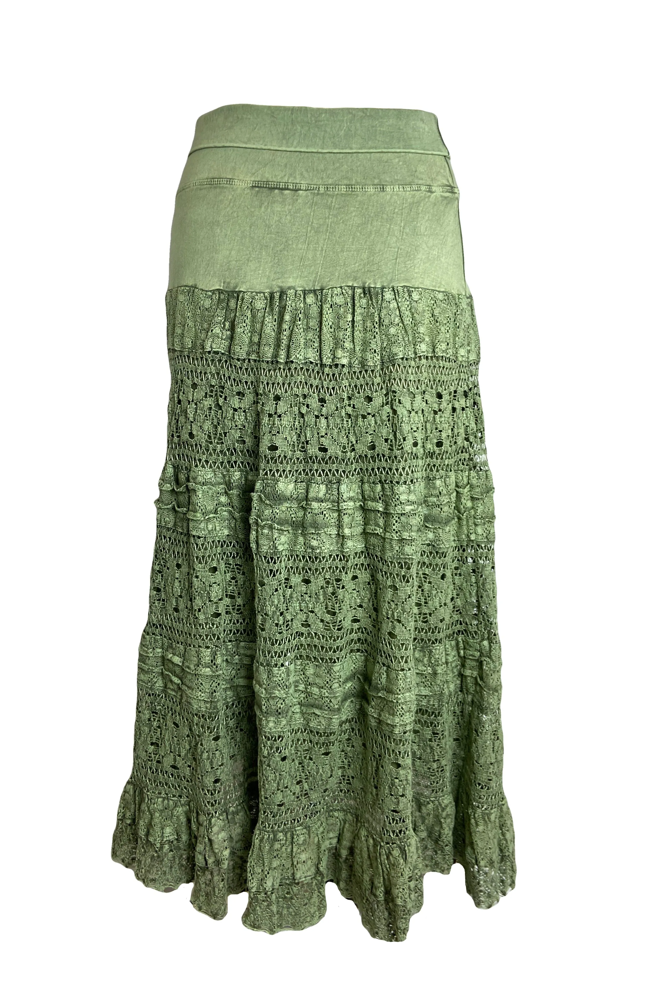 21 494 SKT Cotton Full Heavy Lace Tiered Lined Long Ankle Skirt