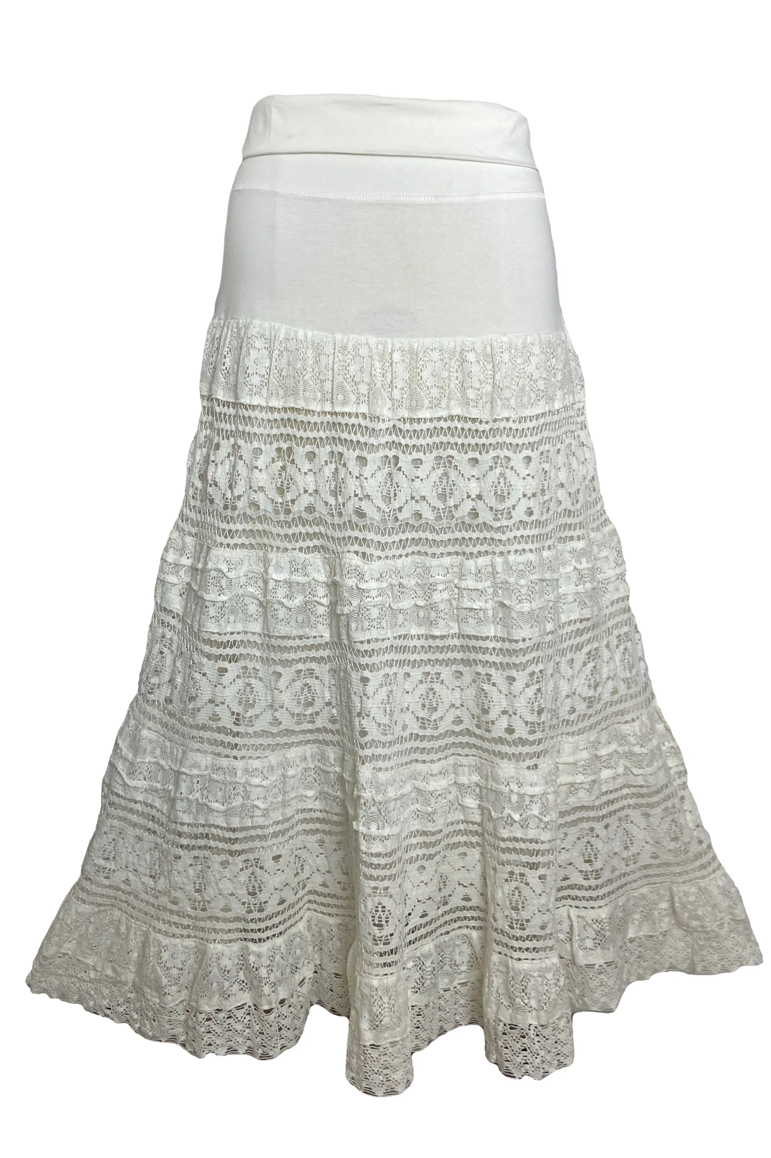 21 494 SKT Cotton Full Heavy Lace Tiered Lined Long Ankle Skirt