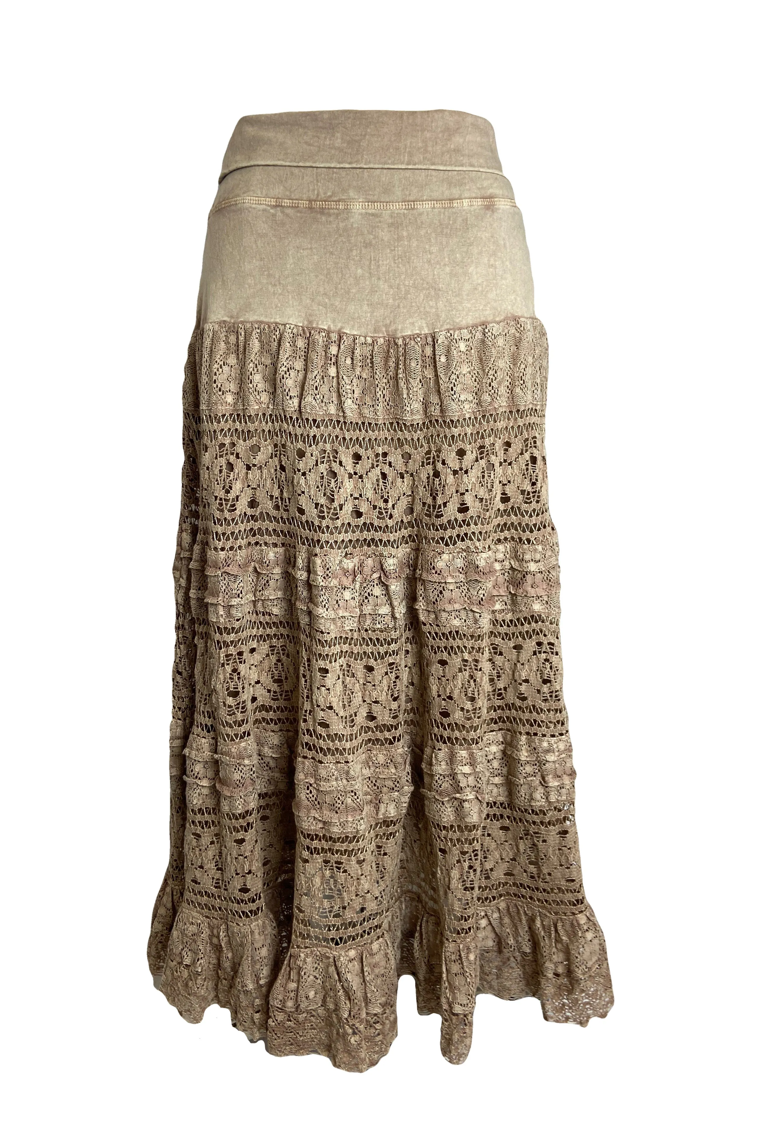 21 494 SKT Cotton Full Heavy Lace Tiered Lined Long Ankle Skirt