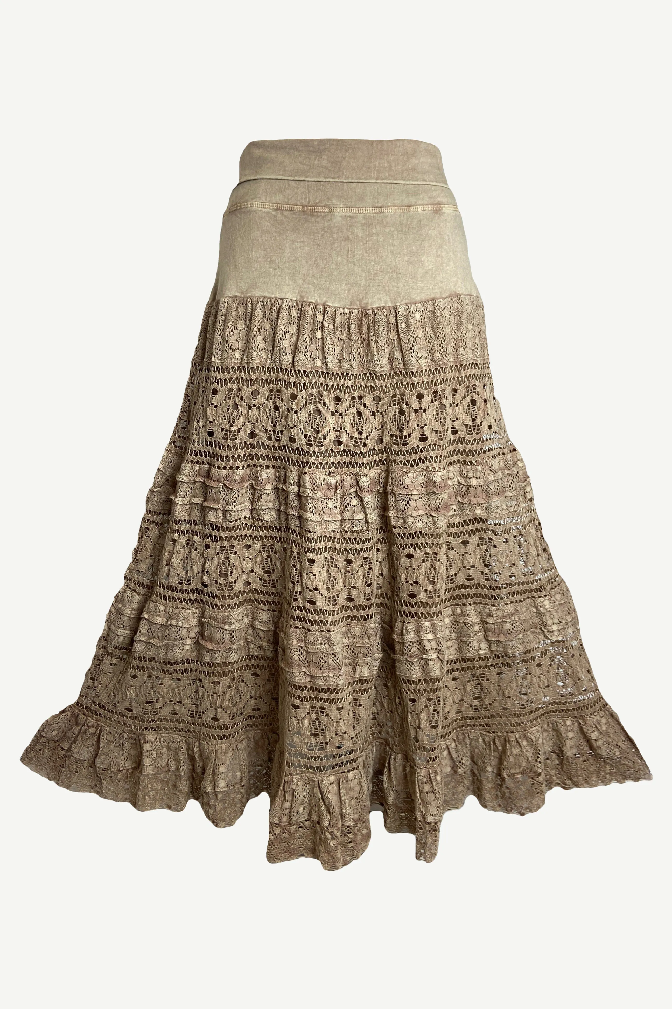 21 494 SKT Cotton Full Heavy Lace Tiered Lined Long Ankle Skirt