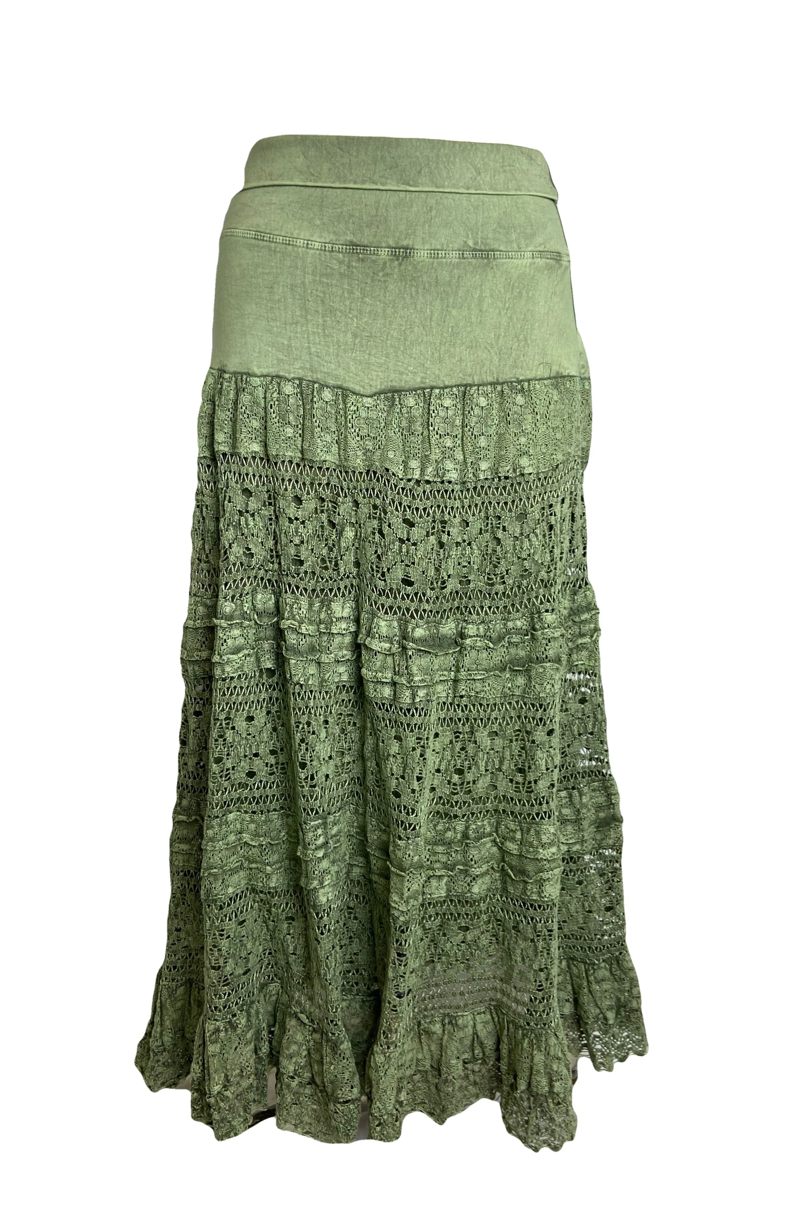 21 494 SKT Cotton Full Heavy Lace Tiered Lined Long Ankle Skirt