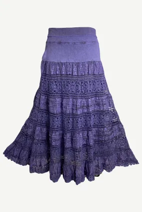 21 494 SKT Cotton Full Heavy Lace Tiered Lined Long Ankle Skirt