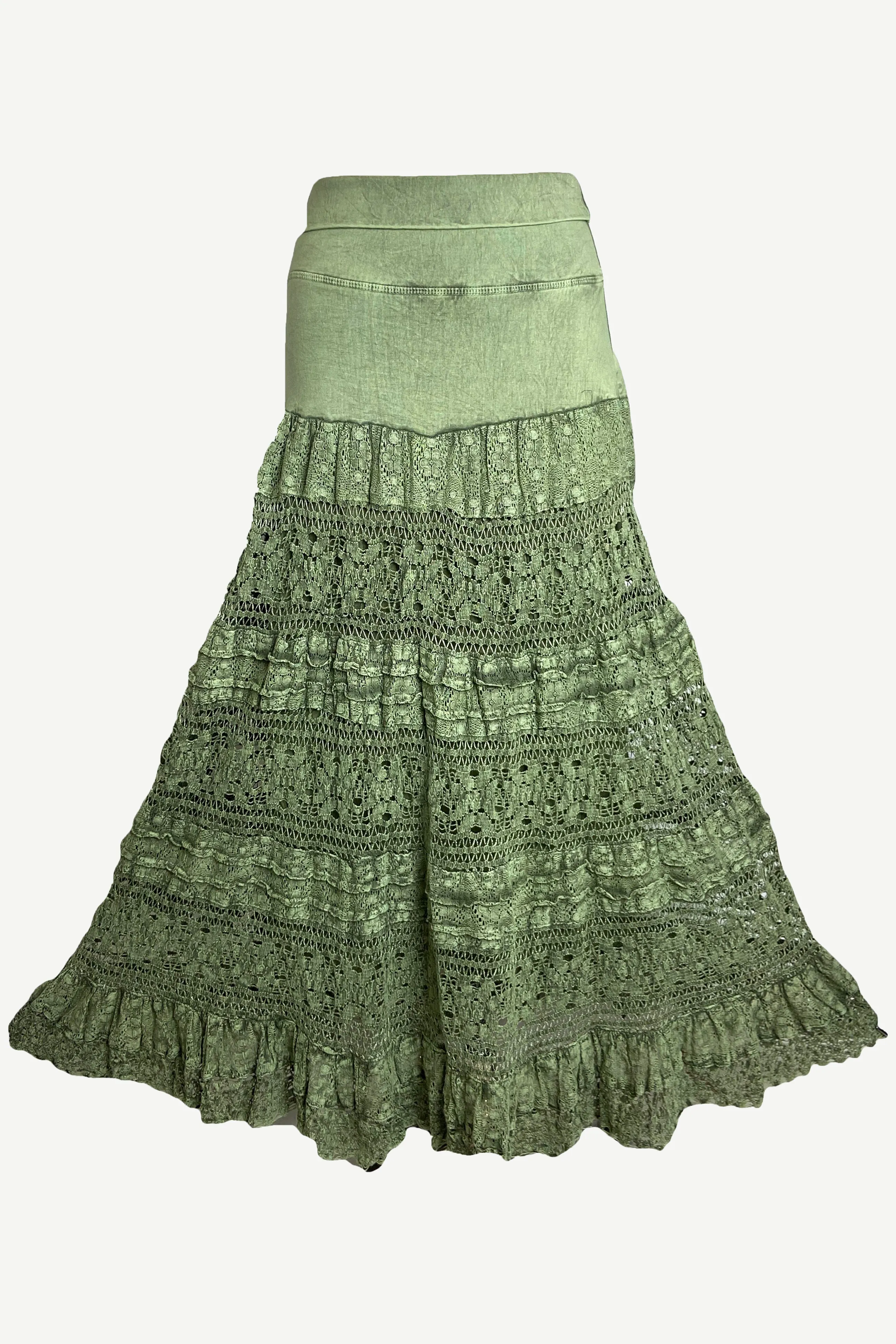 21 494 SKT Cotton Full Heavy Lace Tiered Lined Long Ankle Skirt