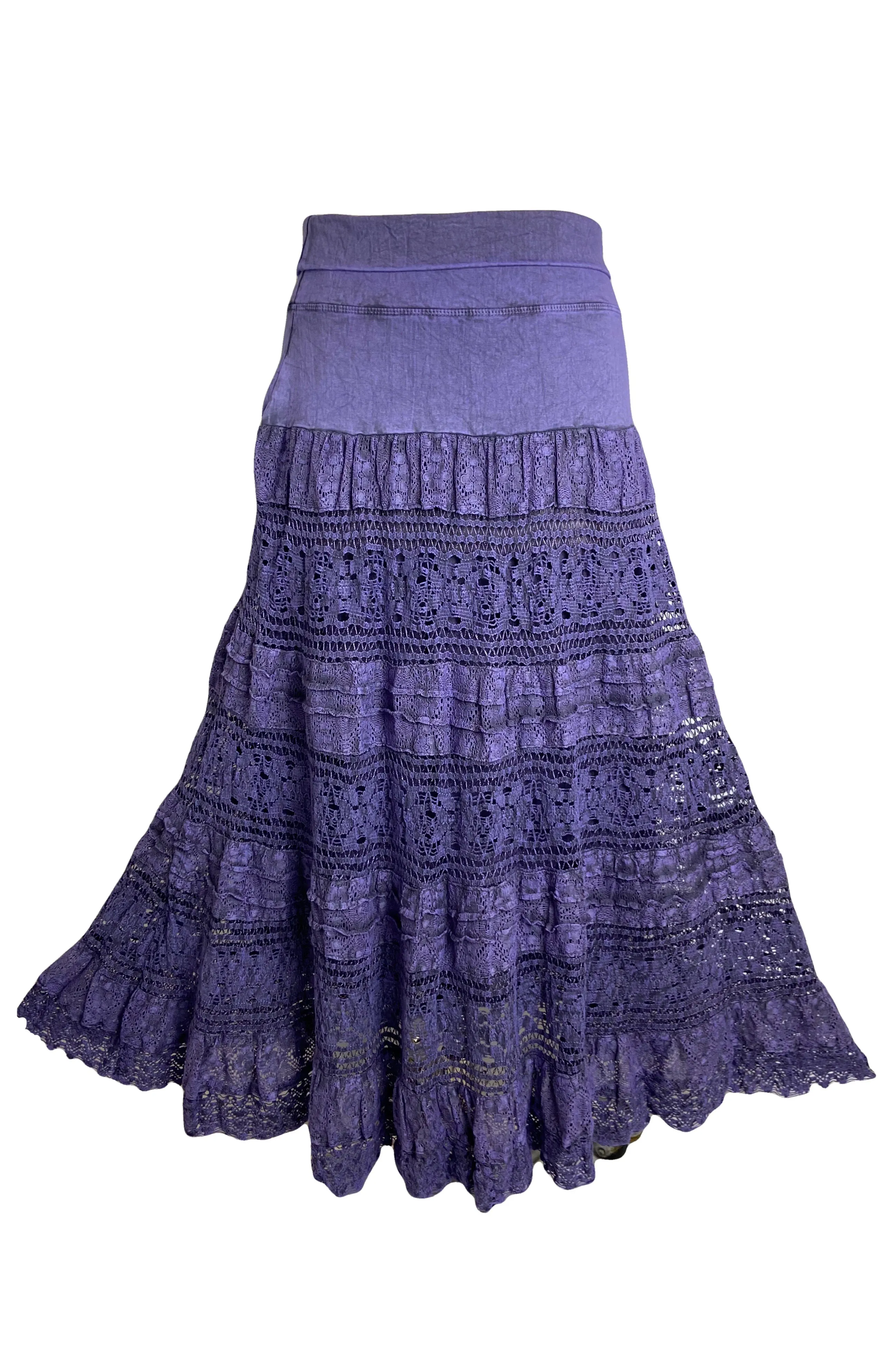 21 494 SKT Cotton Full Heavy Lace Tiered Lined Long Ankle Skirt