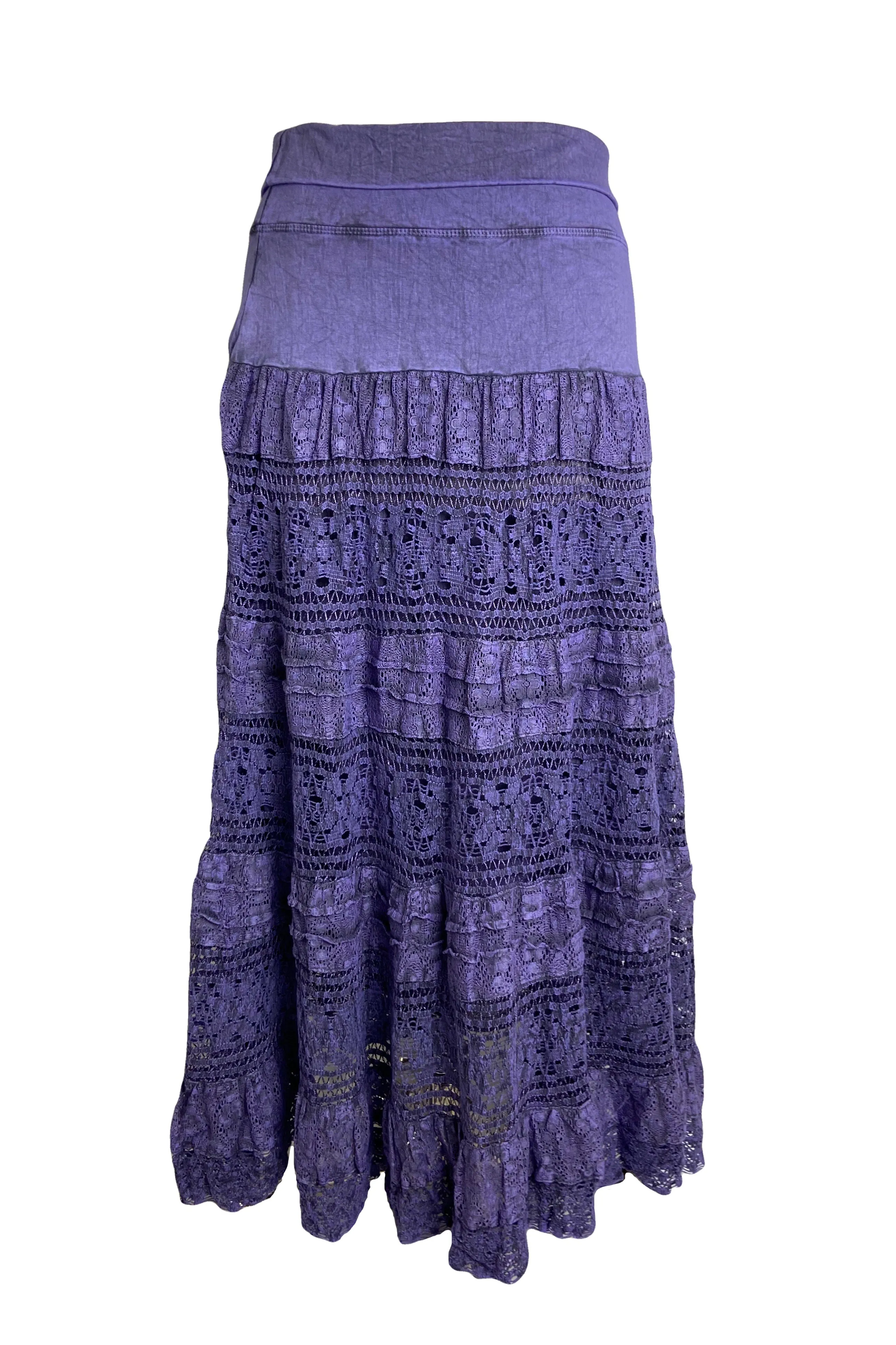 21 494 SKT Cotton Full Heavy Lace Tiered Lined Long Ankle Skirt
