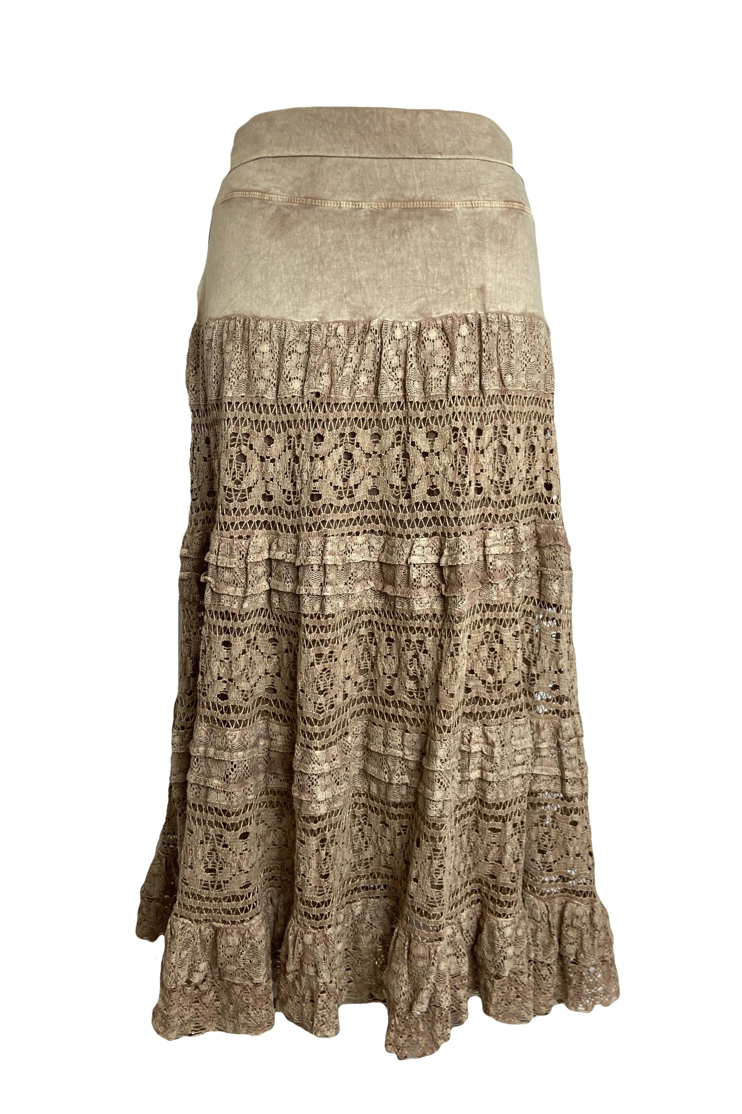 21 494 SKT Cotton Full Heavy Lace Tiered Lined Long Ankle Skirt