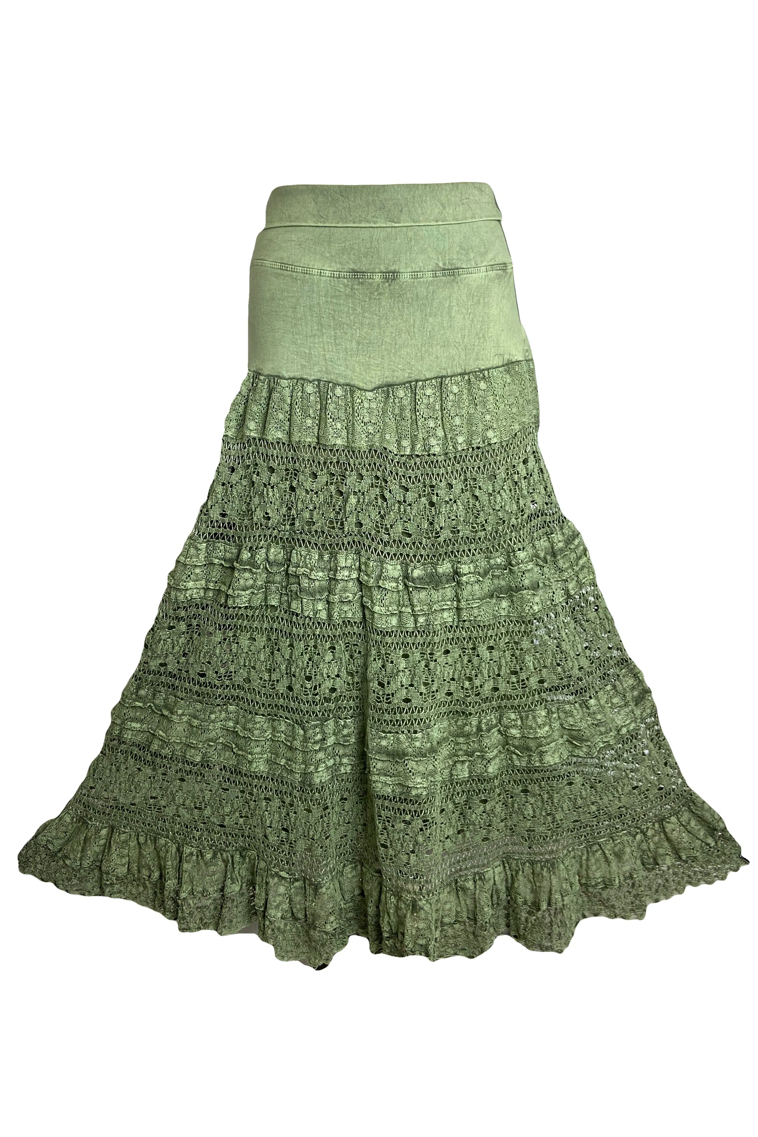 21 494 SKT Cotton Full Heavy Lace Tiered Lined Long Ankle Skirt