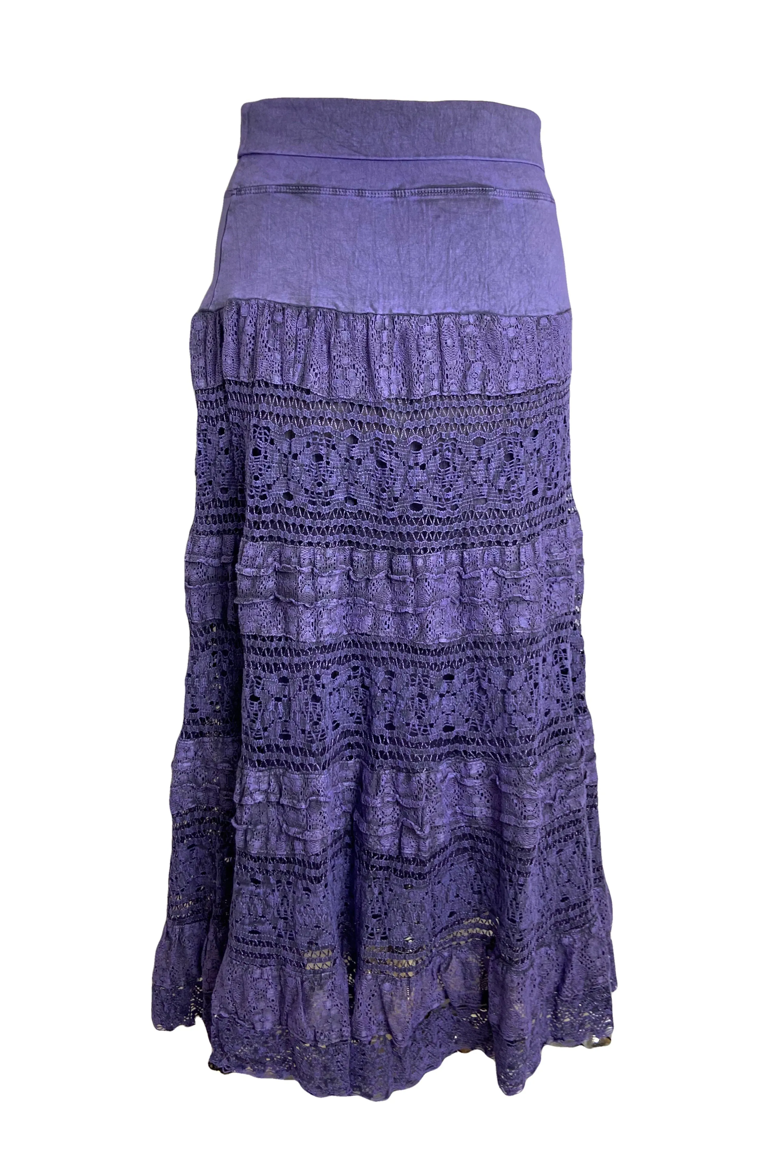 21 494 SKT Cotton Full Heavy Lace Tiered Lined Long Ankle Skirt