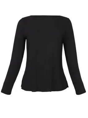 Bamboo Boat Neck Long Sleeve Tee - Black