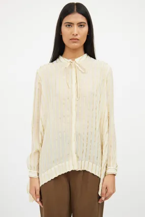 Beige Gold Silk Striped Top
