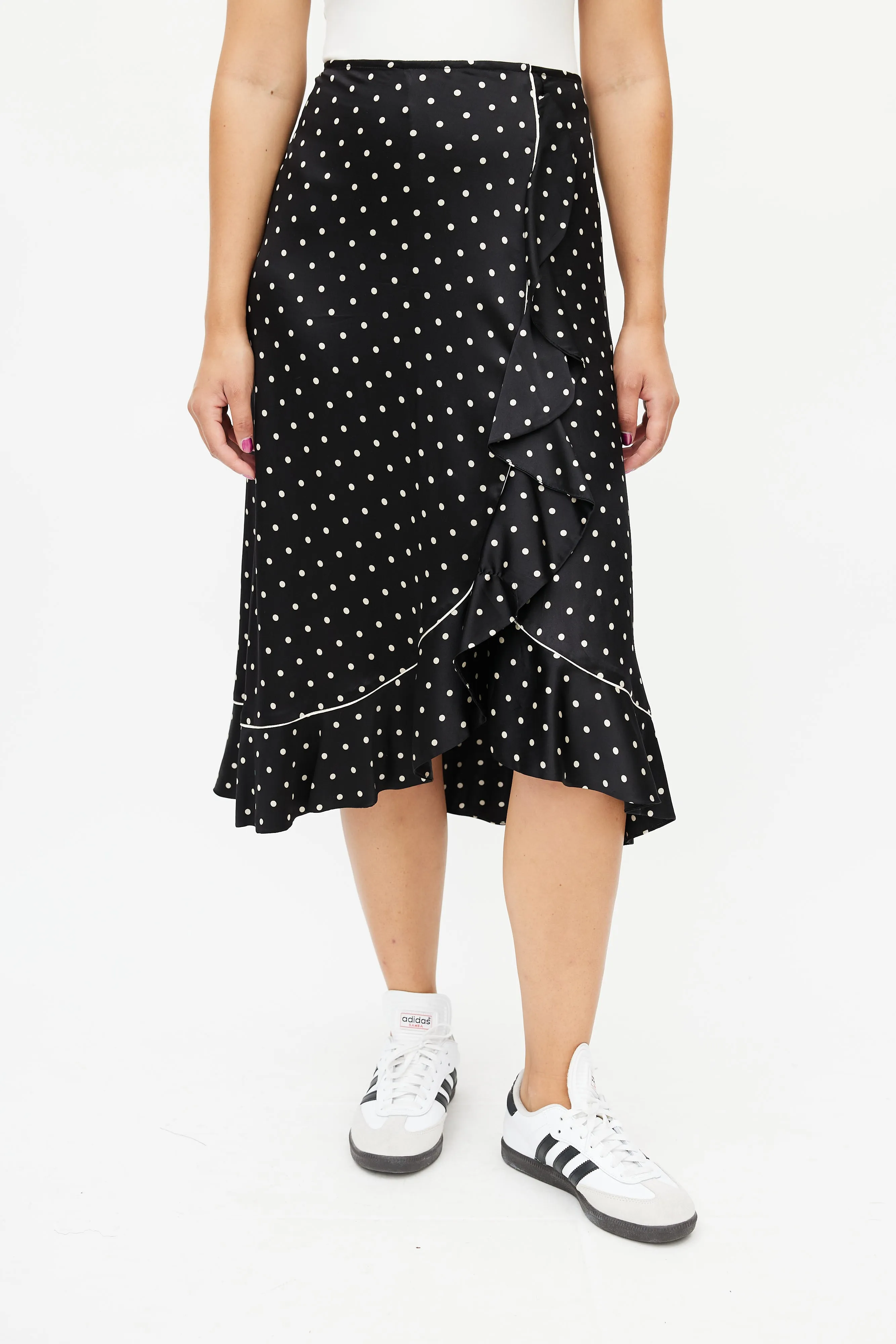 Black & Cream Silk Polka Dot Skirt
