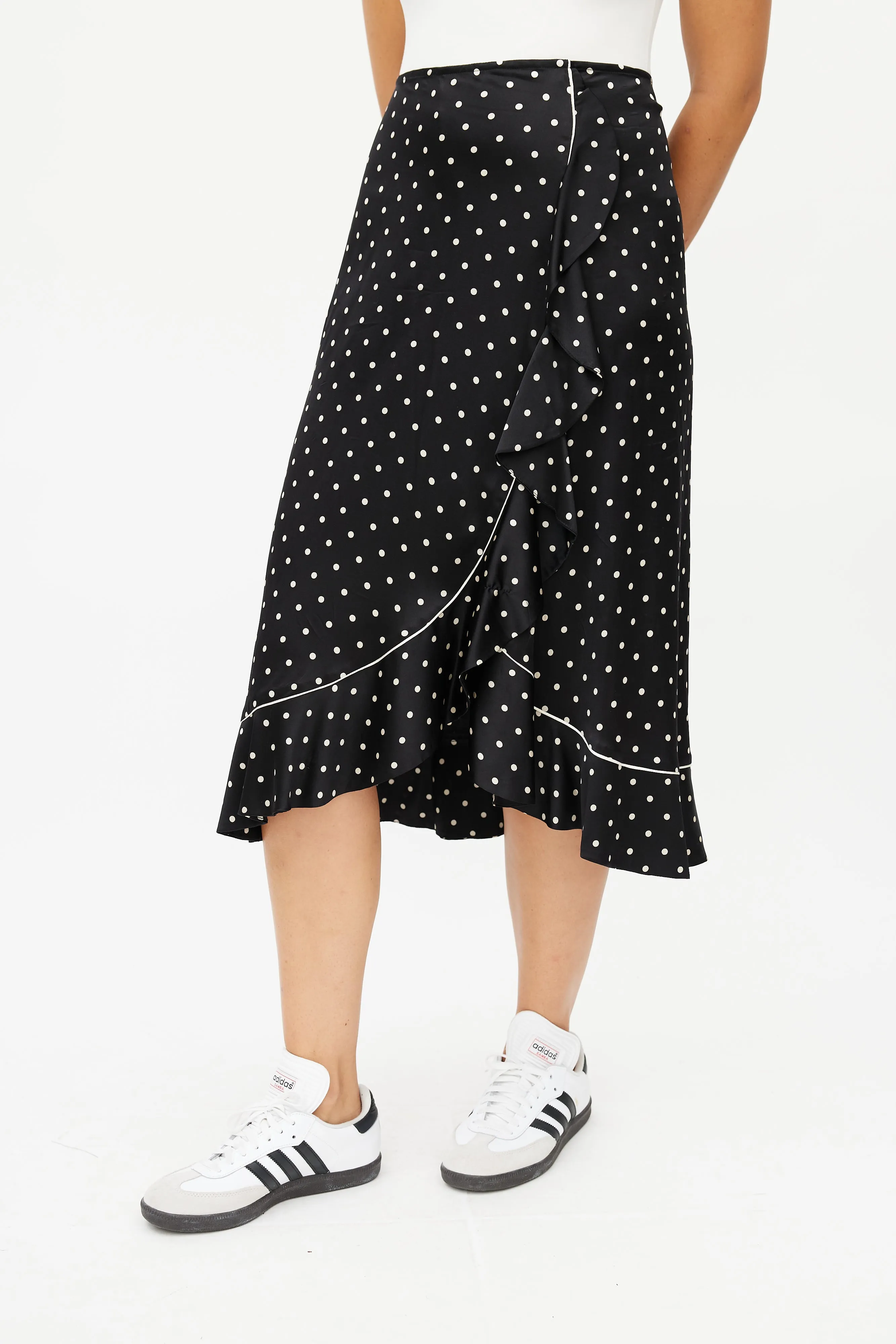 Black & Cream Silk Polka Dot Skirt