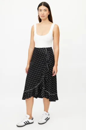 Black & Cream Silk Polka Dot Skirt