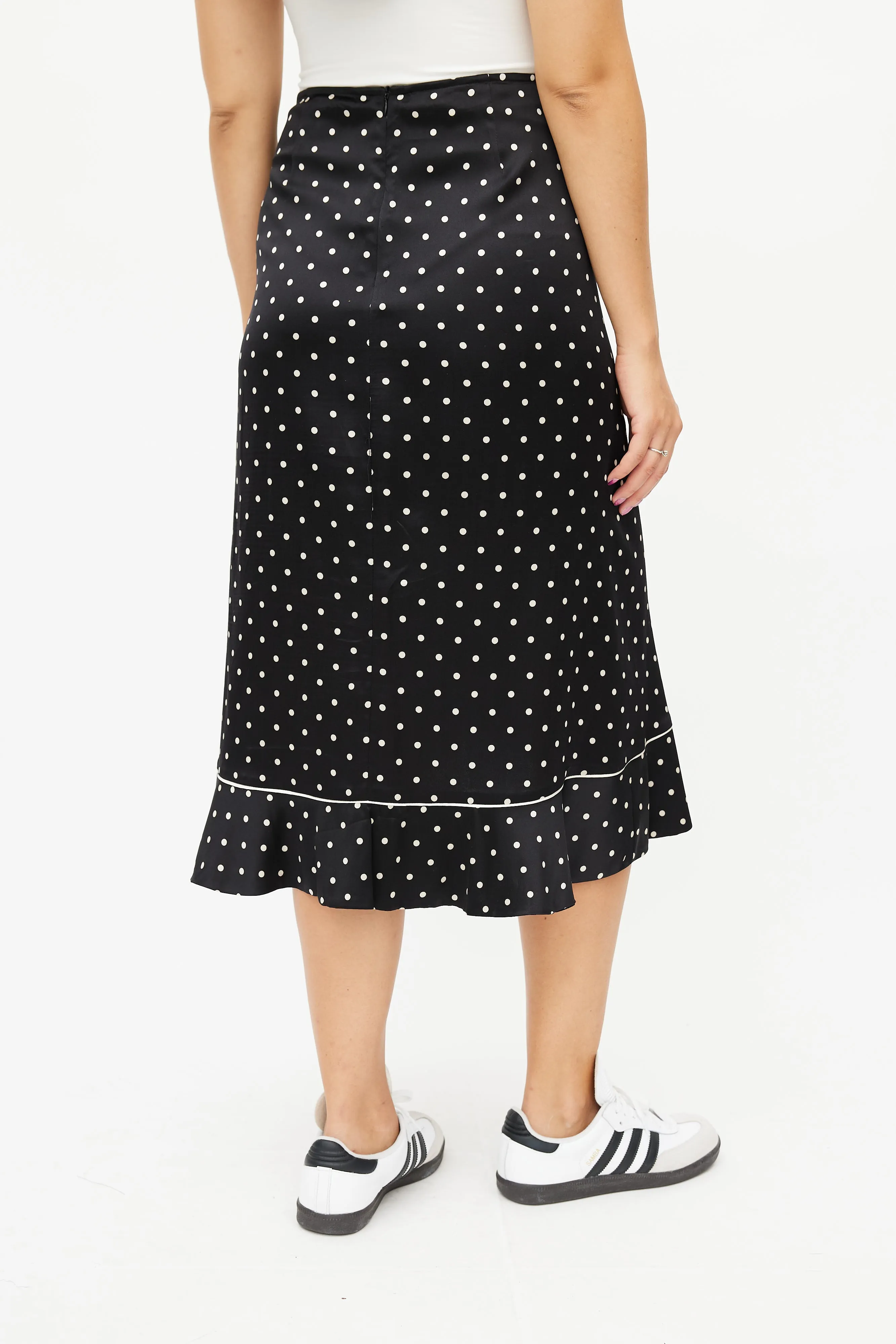 Black & Cream Silk Polka Dot Skirt
