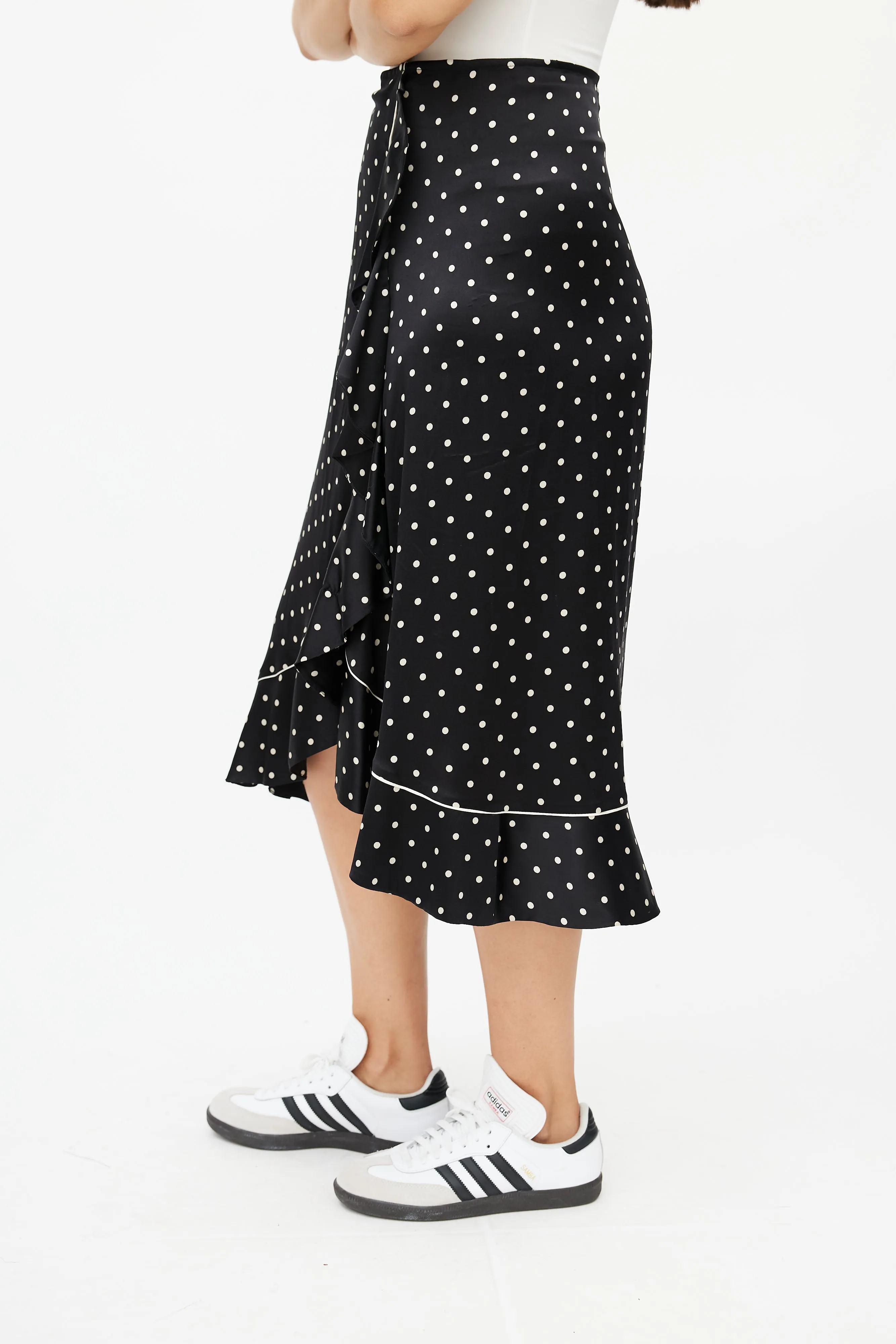 Black & Cream Silk Polka Dot Skirt