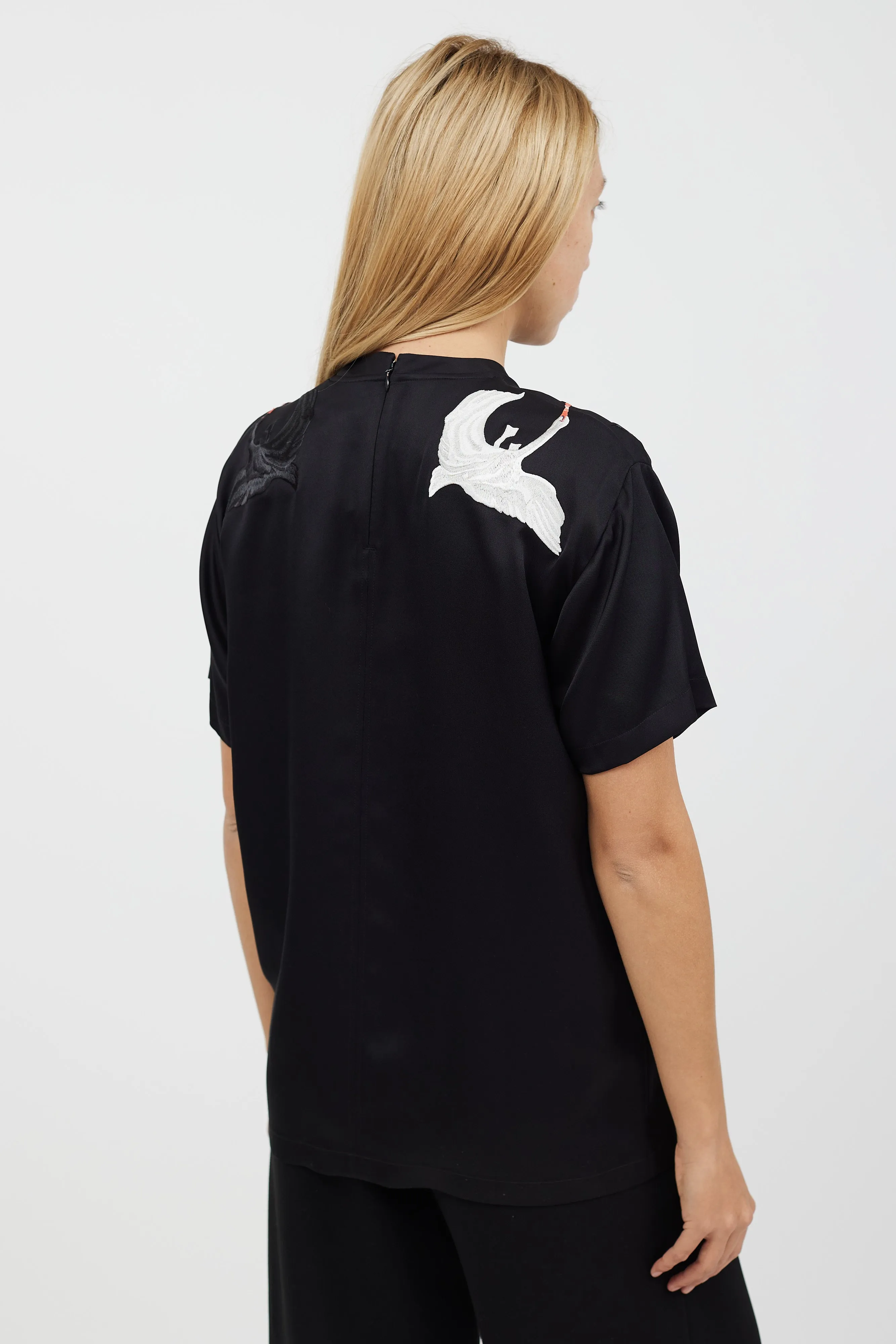 Black & Multicolour Silk Embroidered Shirt