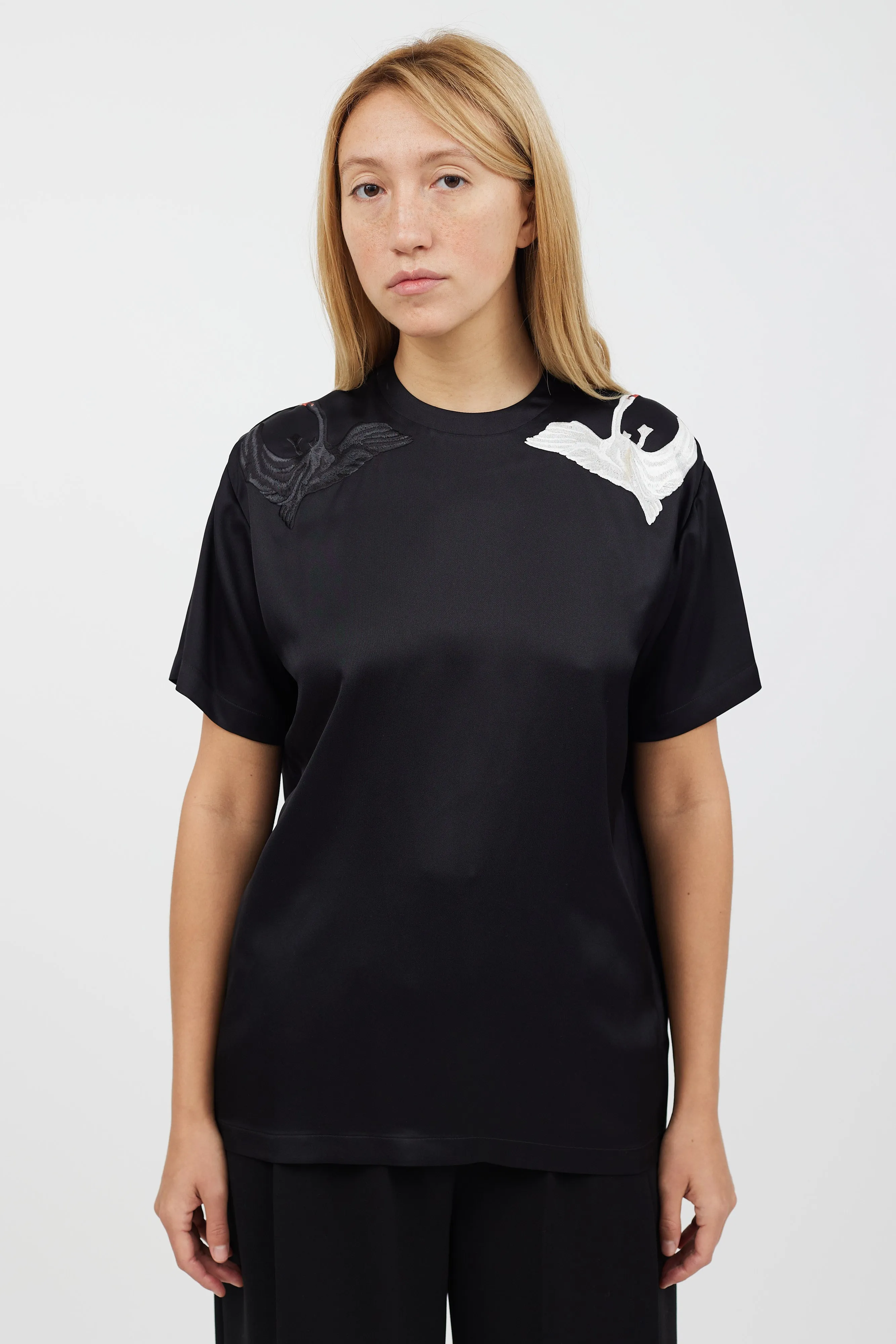 Black & Multicolour Silk Embroidered Shirt
