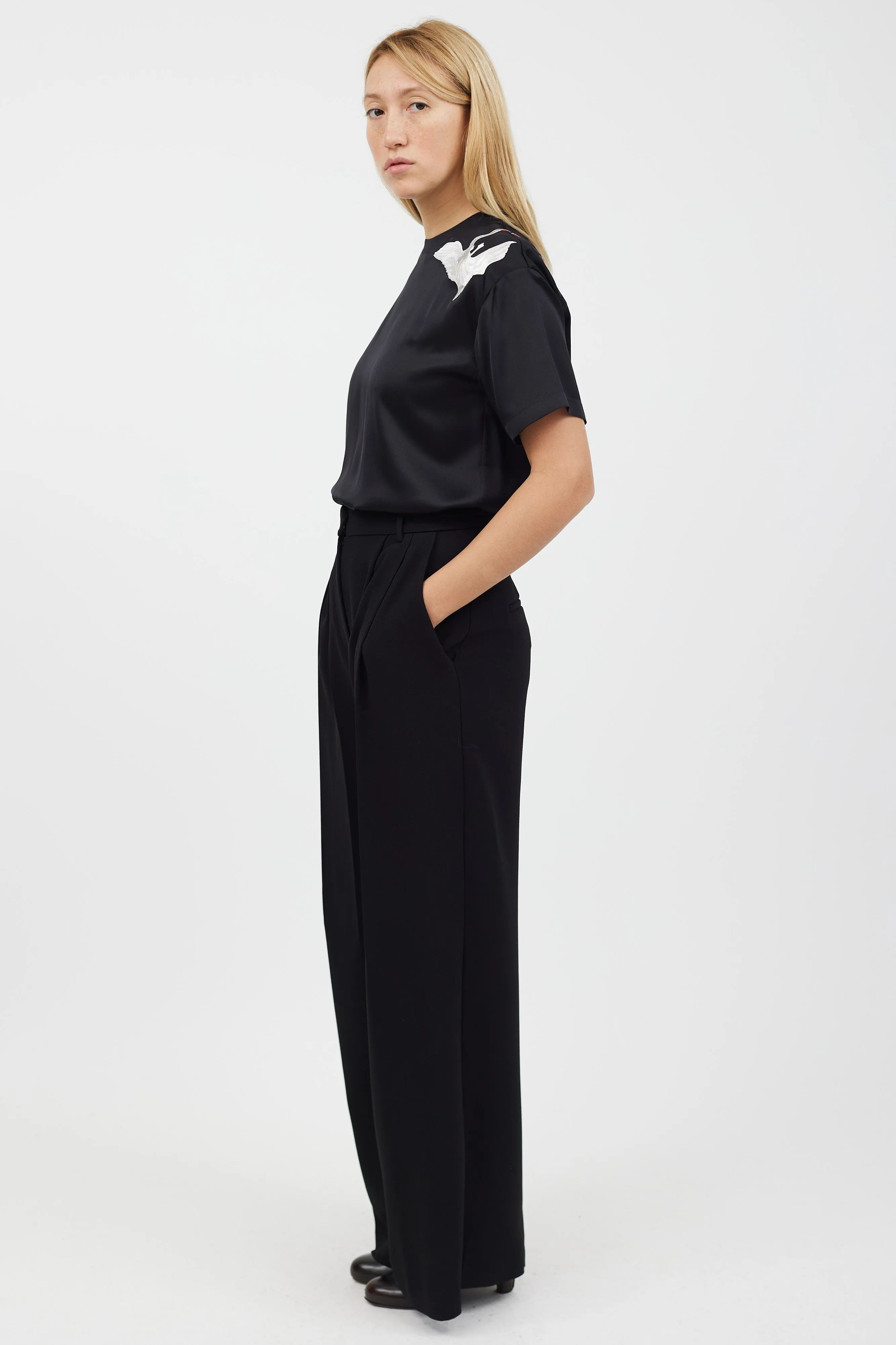 Black & Multicolour Silk Embroidered Shirt