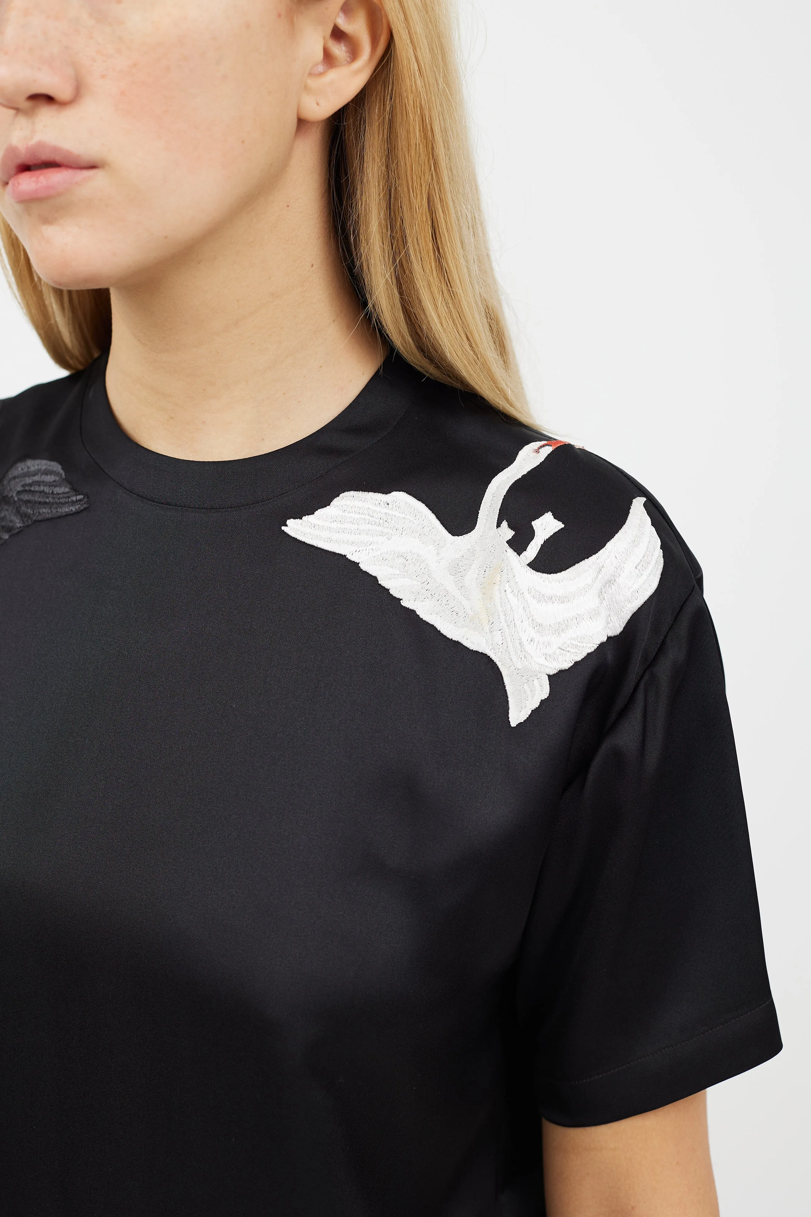 Black & Multicolour Silk Embroidered Shirt
