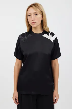 Black & Multicolour Silk Embroidered Shirt