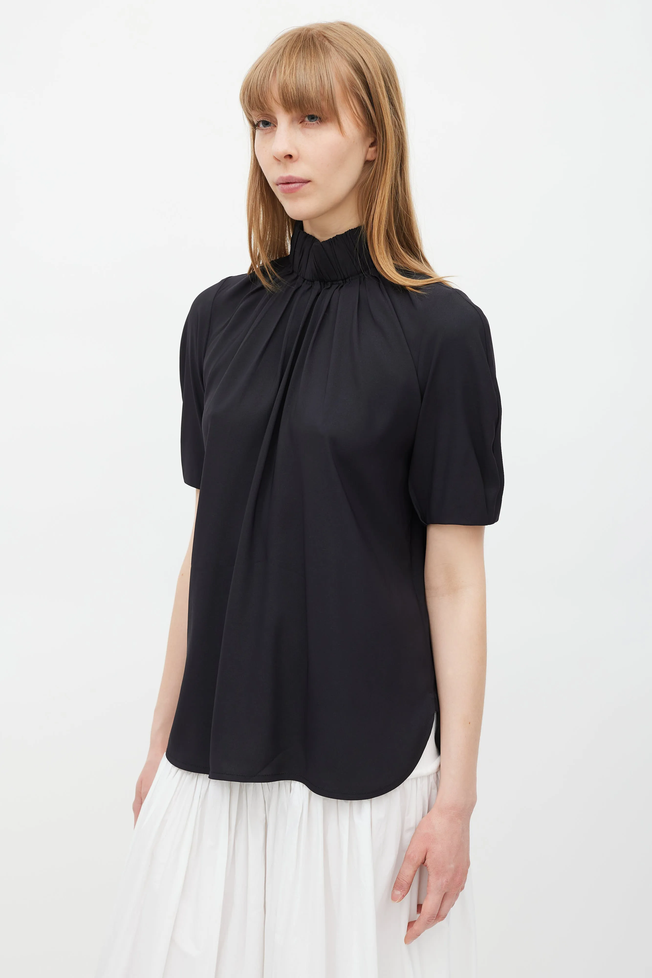 Black Silk Gathered Top
