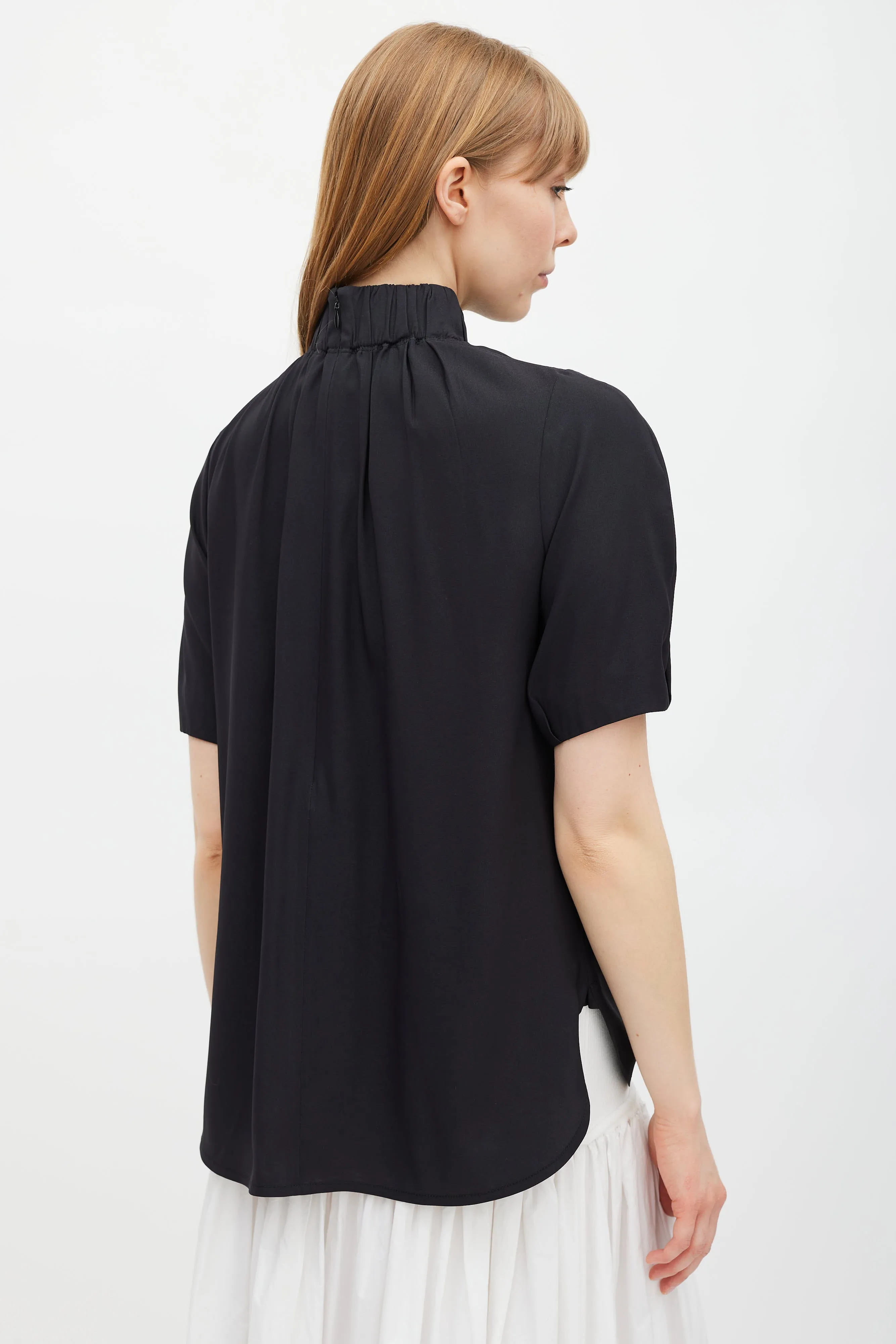 Black Silk Gathered Top