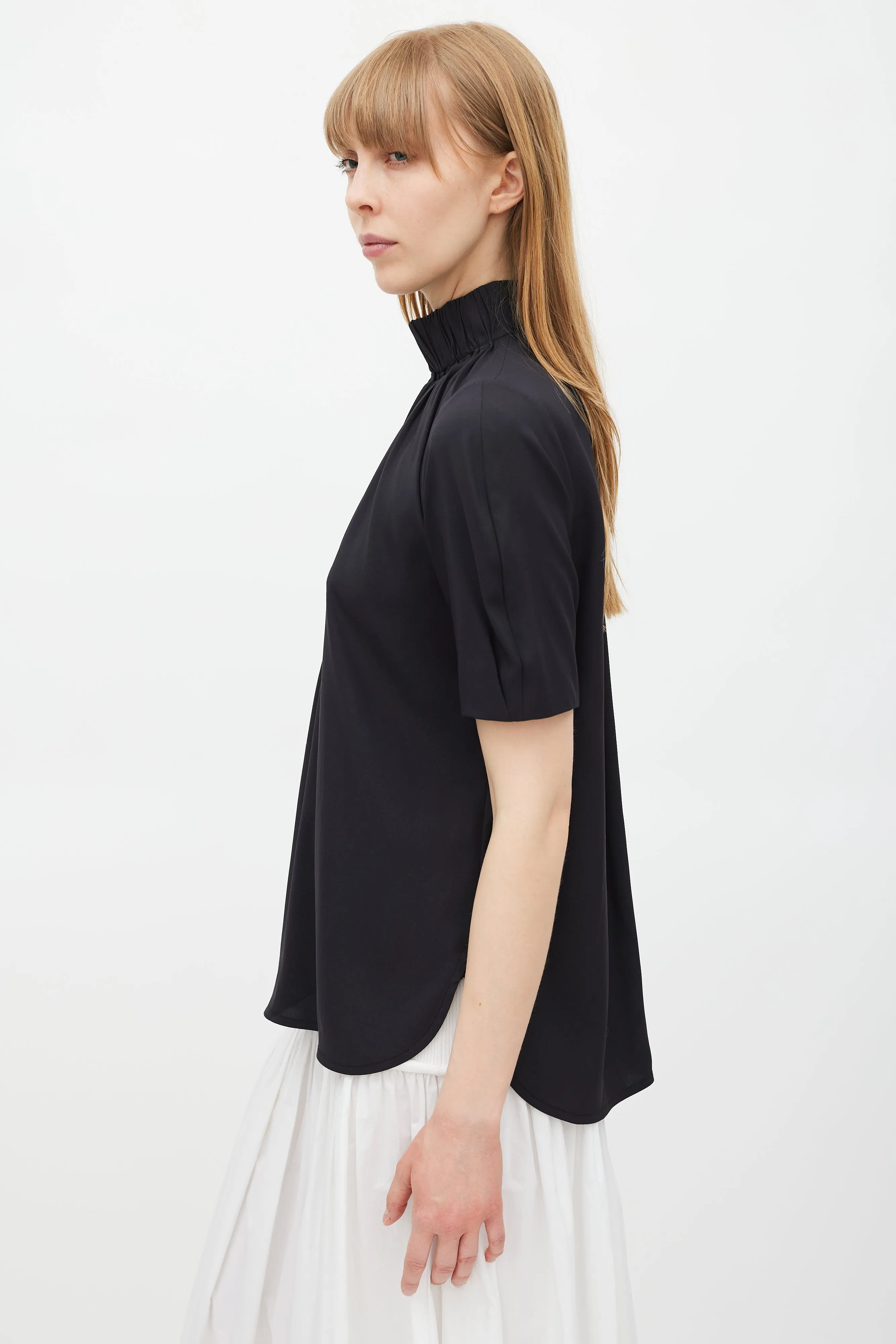 Black Silk Gathered Top