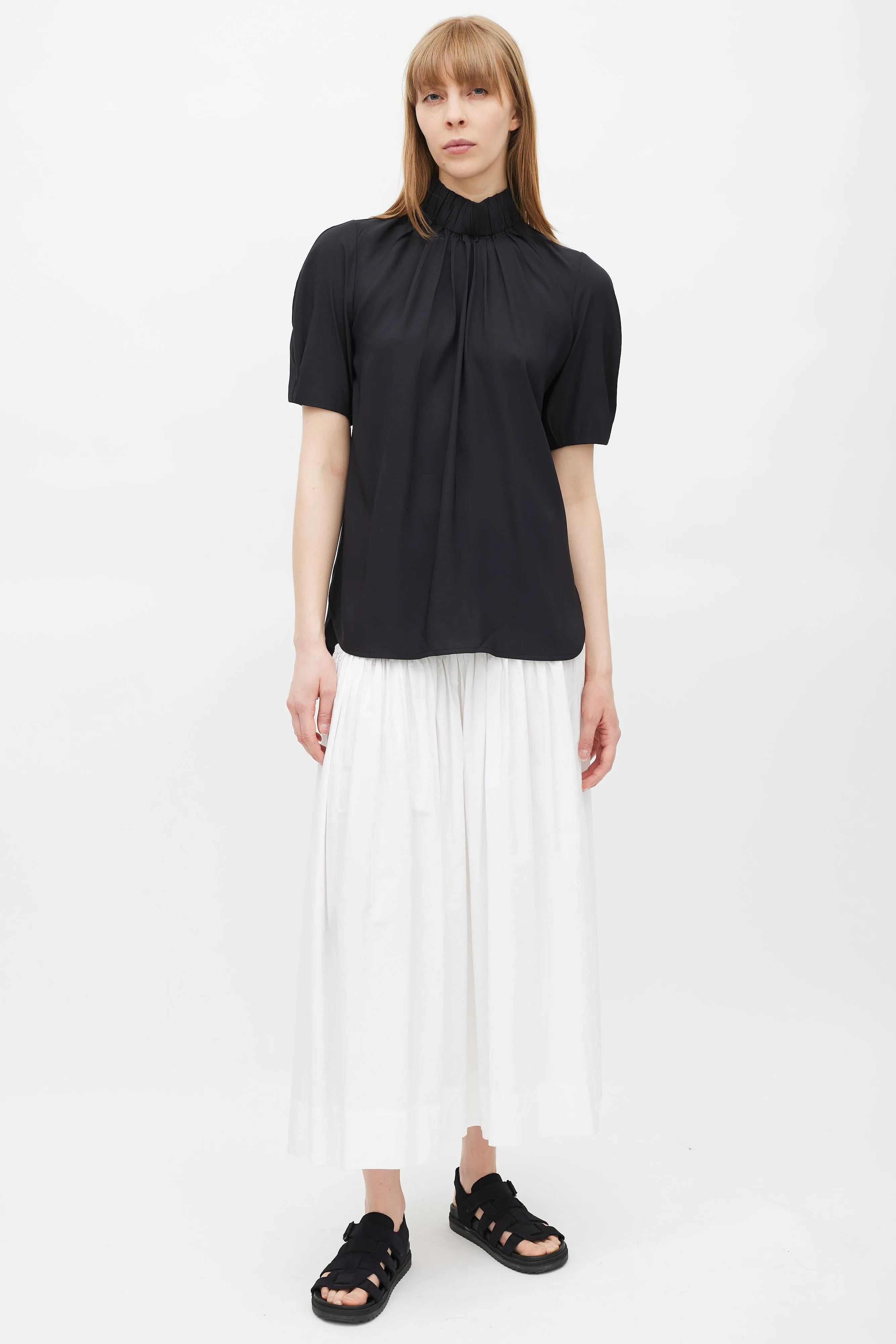 Black Silk Gathered Top
