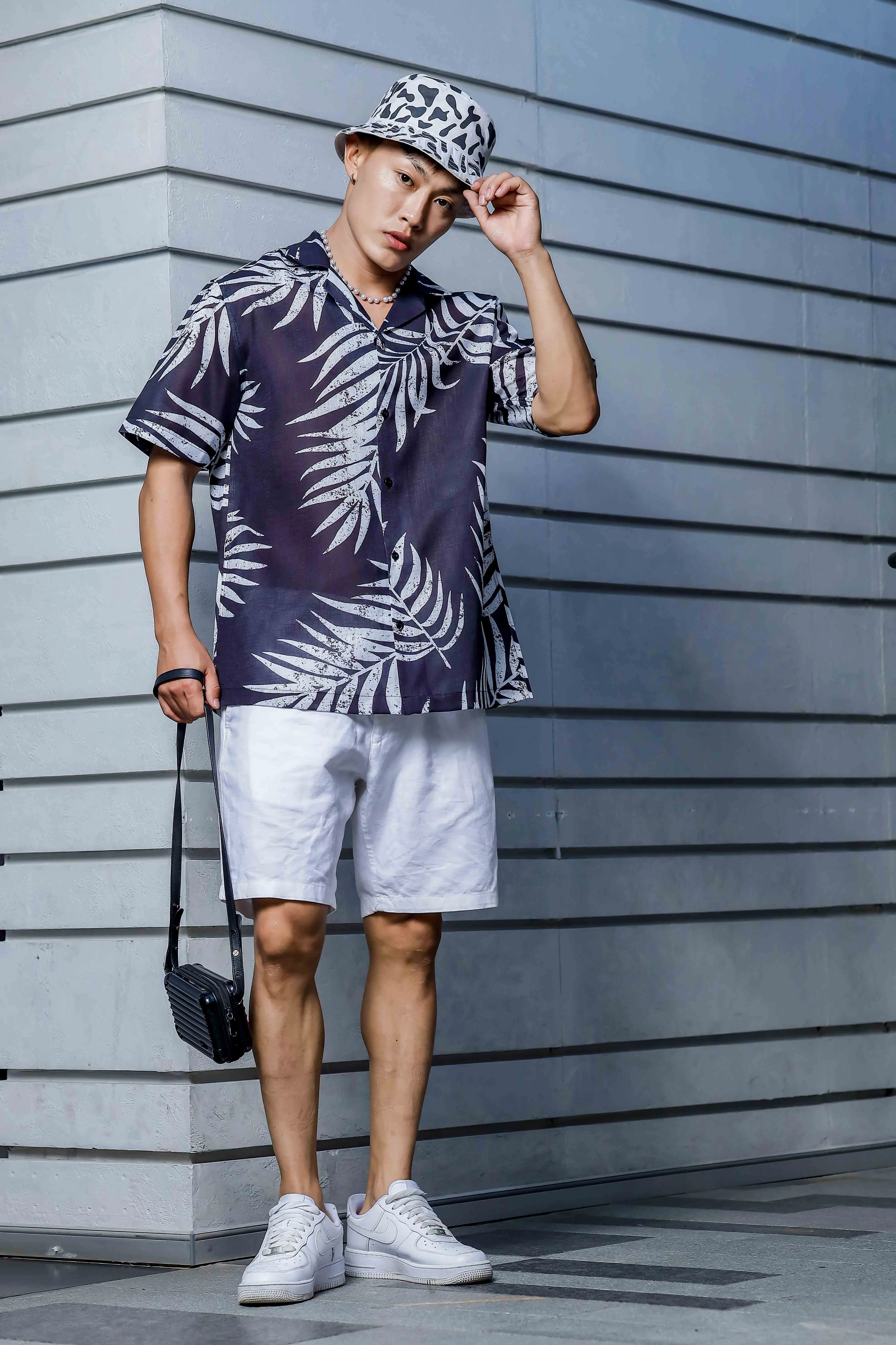 Black Tropical Print Cuban Collar Oversized Resort Shirt