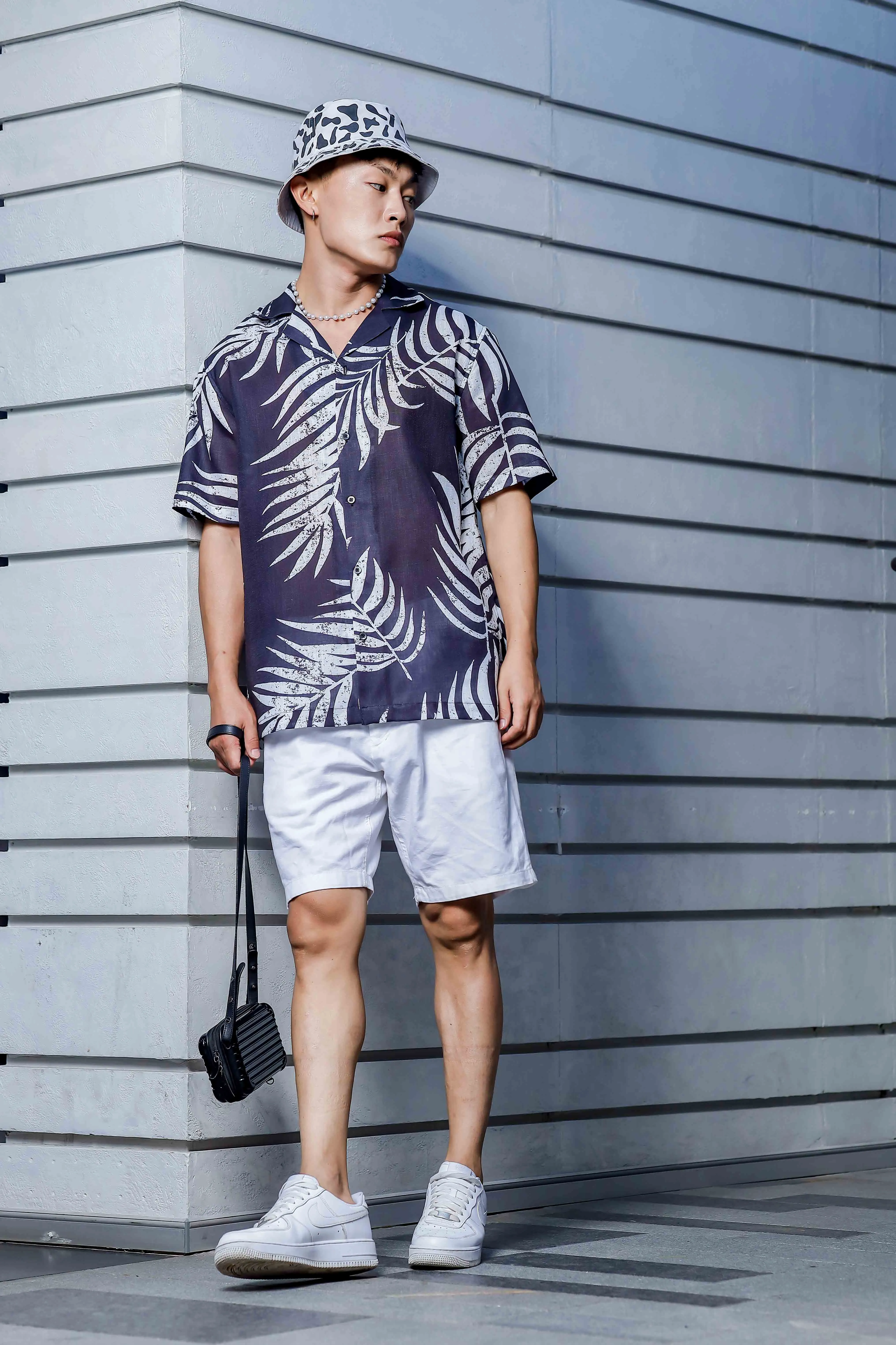 Black Tropical Print Cuban Collar Oversized Resort Shirt