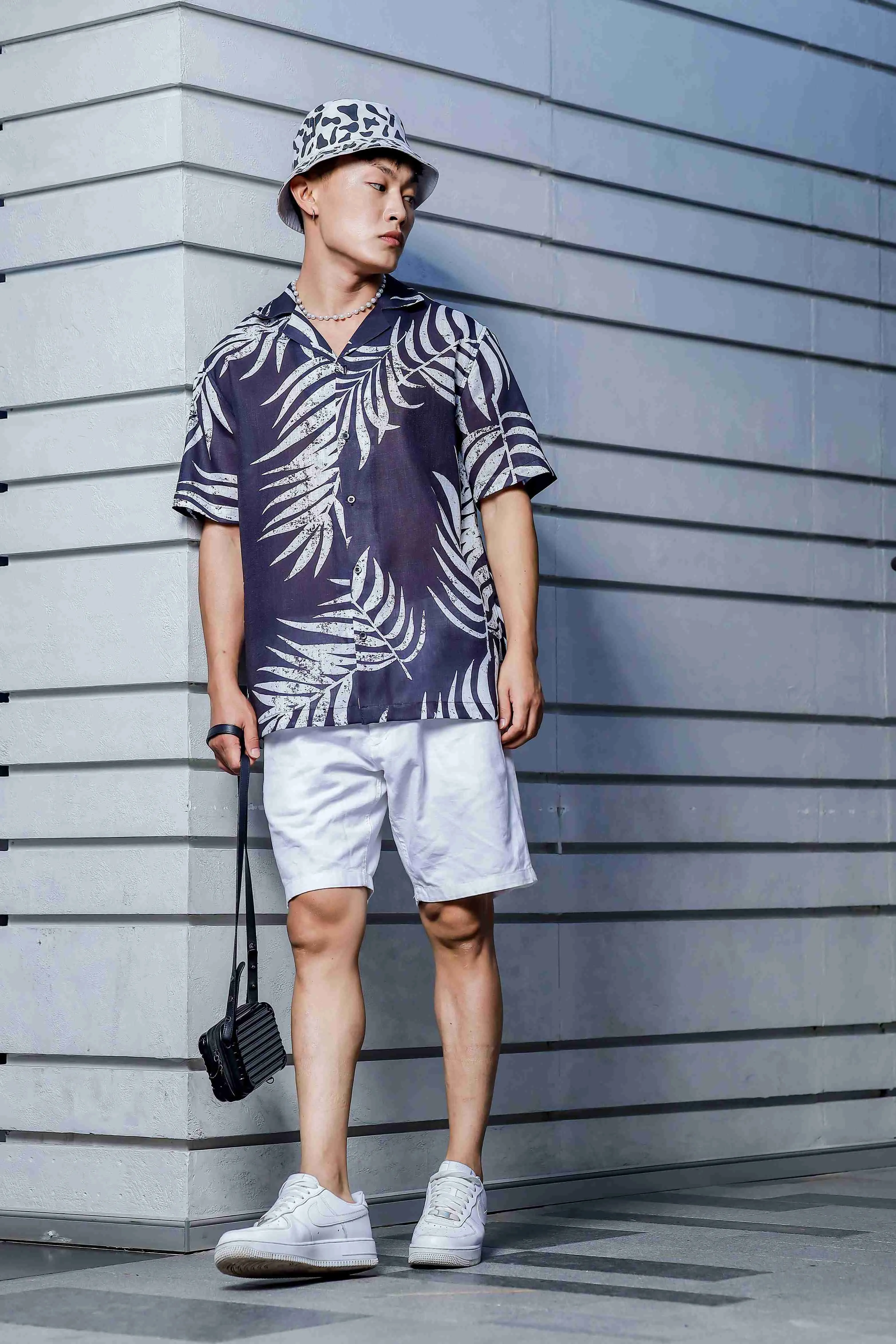 Black Tropical Print Cuban Collar Oversized Resort Shirt