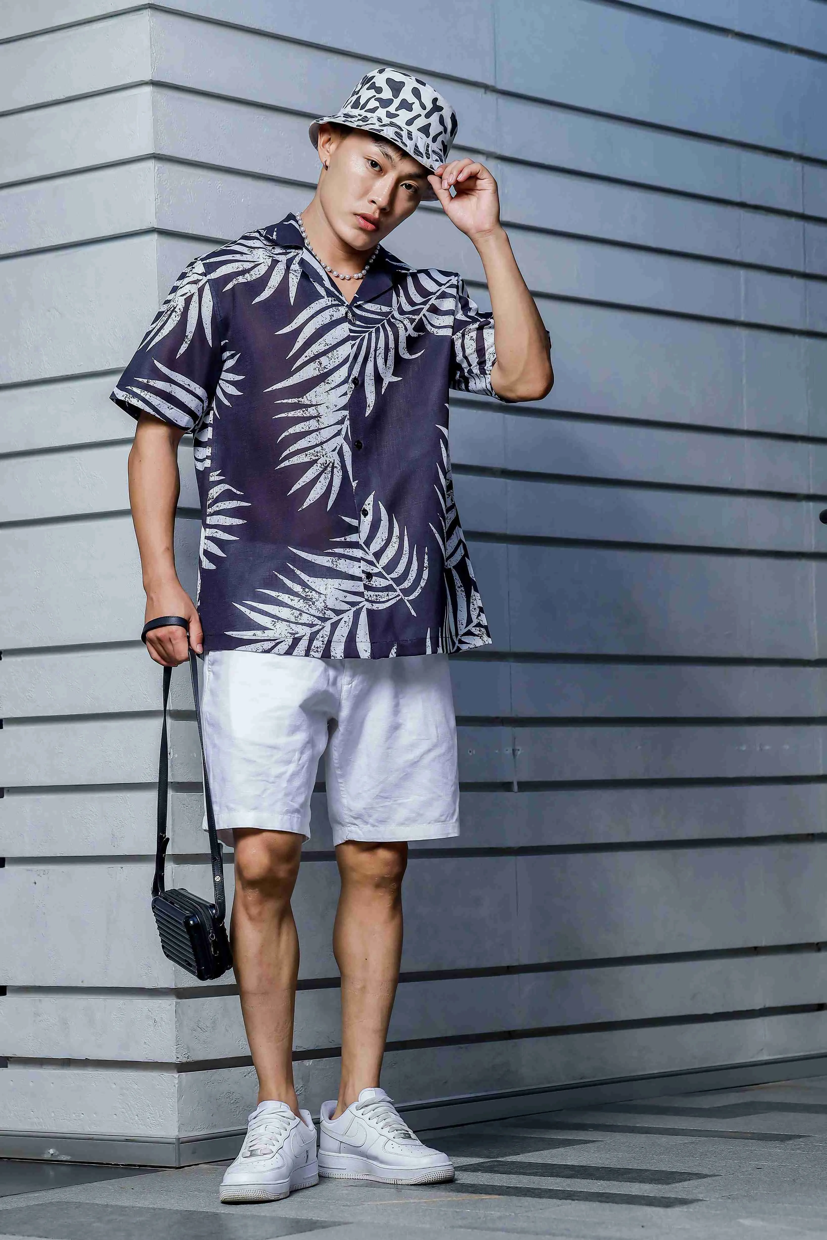 Black Tropical Print Cuban Collar Oversized Resort Shirt