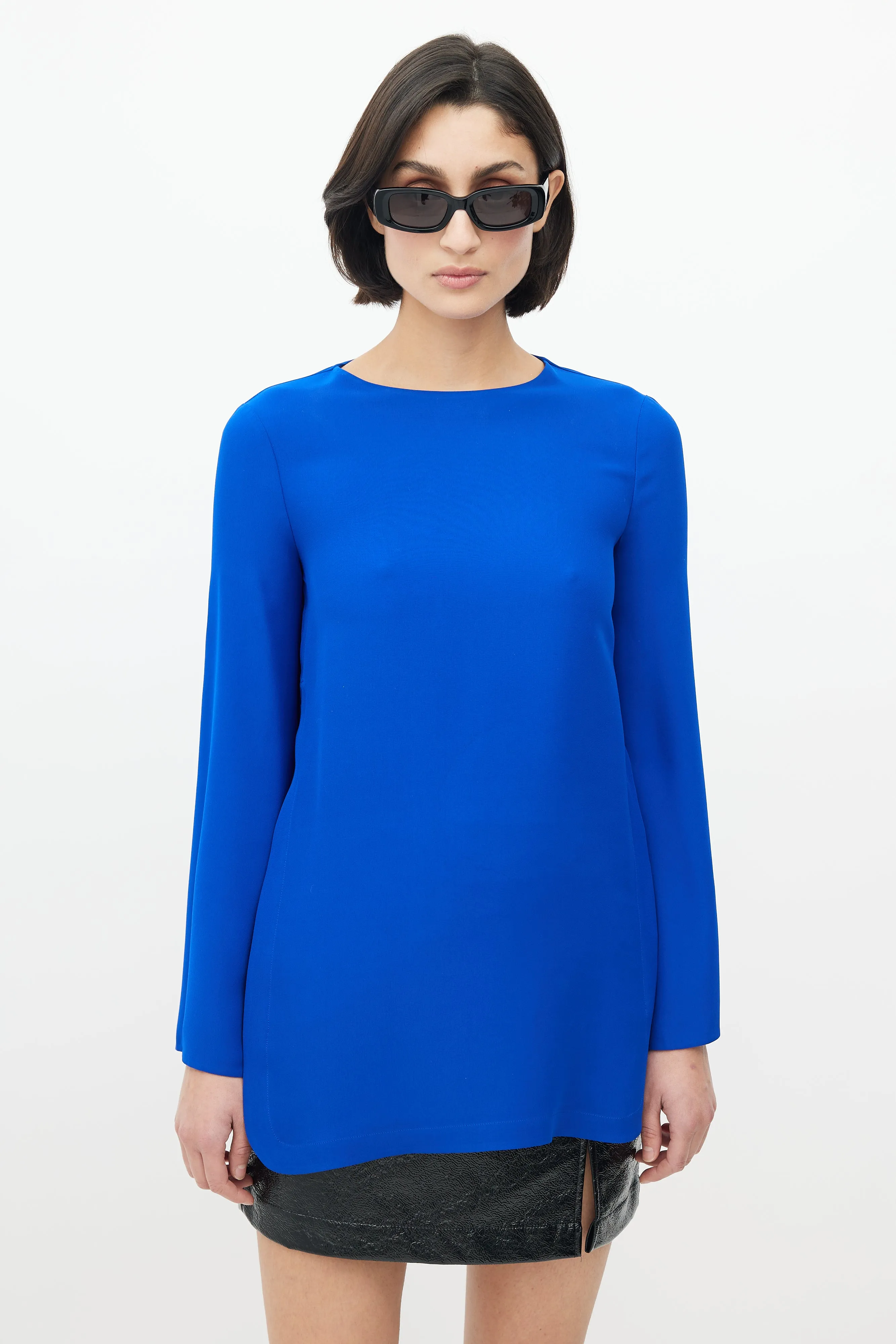 Blue Silk Long Sleeve Blouse