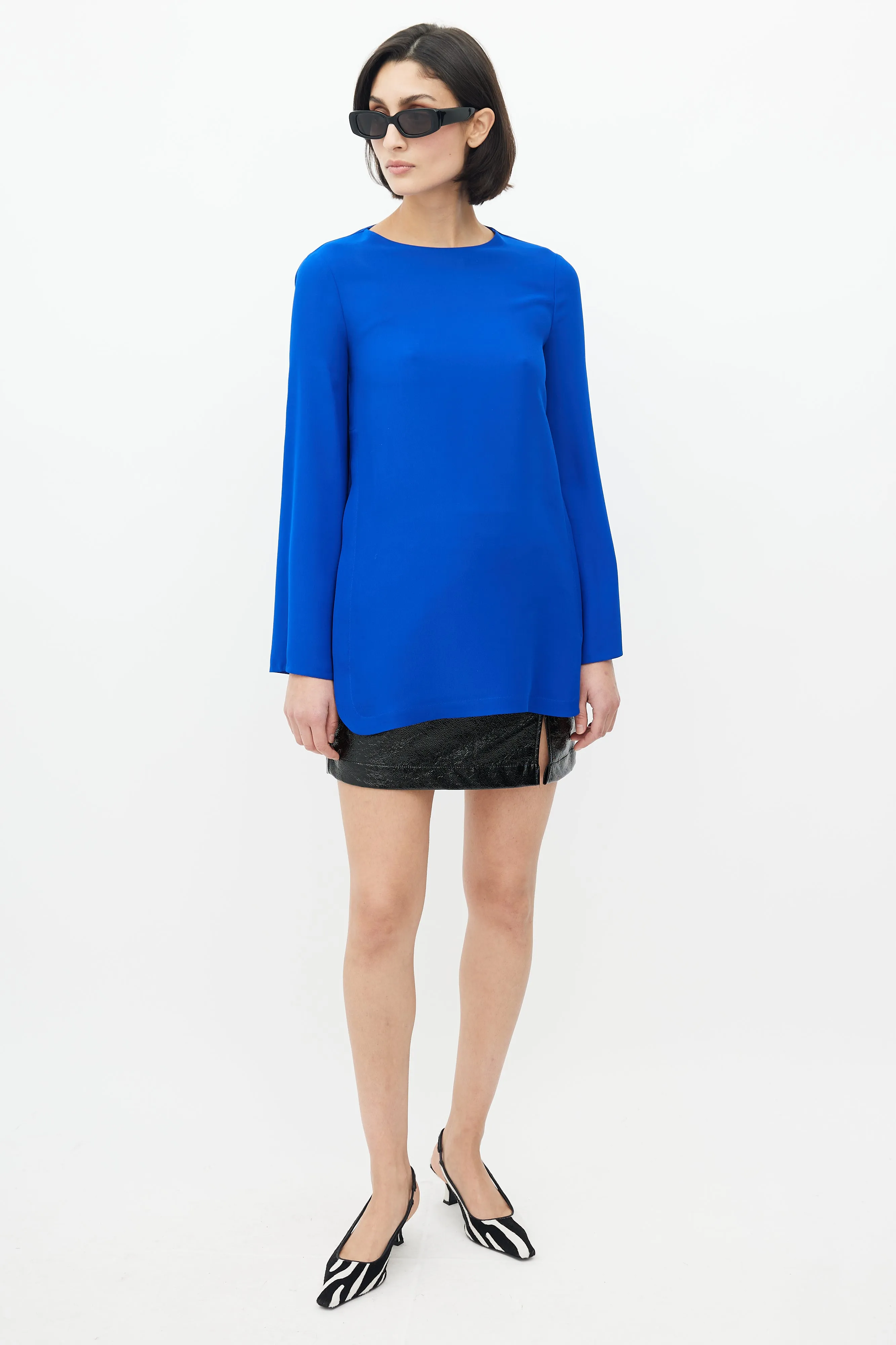 Blue Silk Long Sleeve Blouse