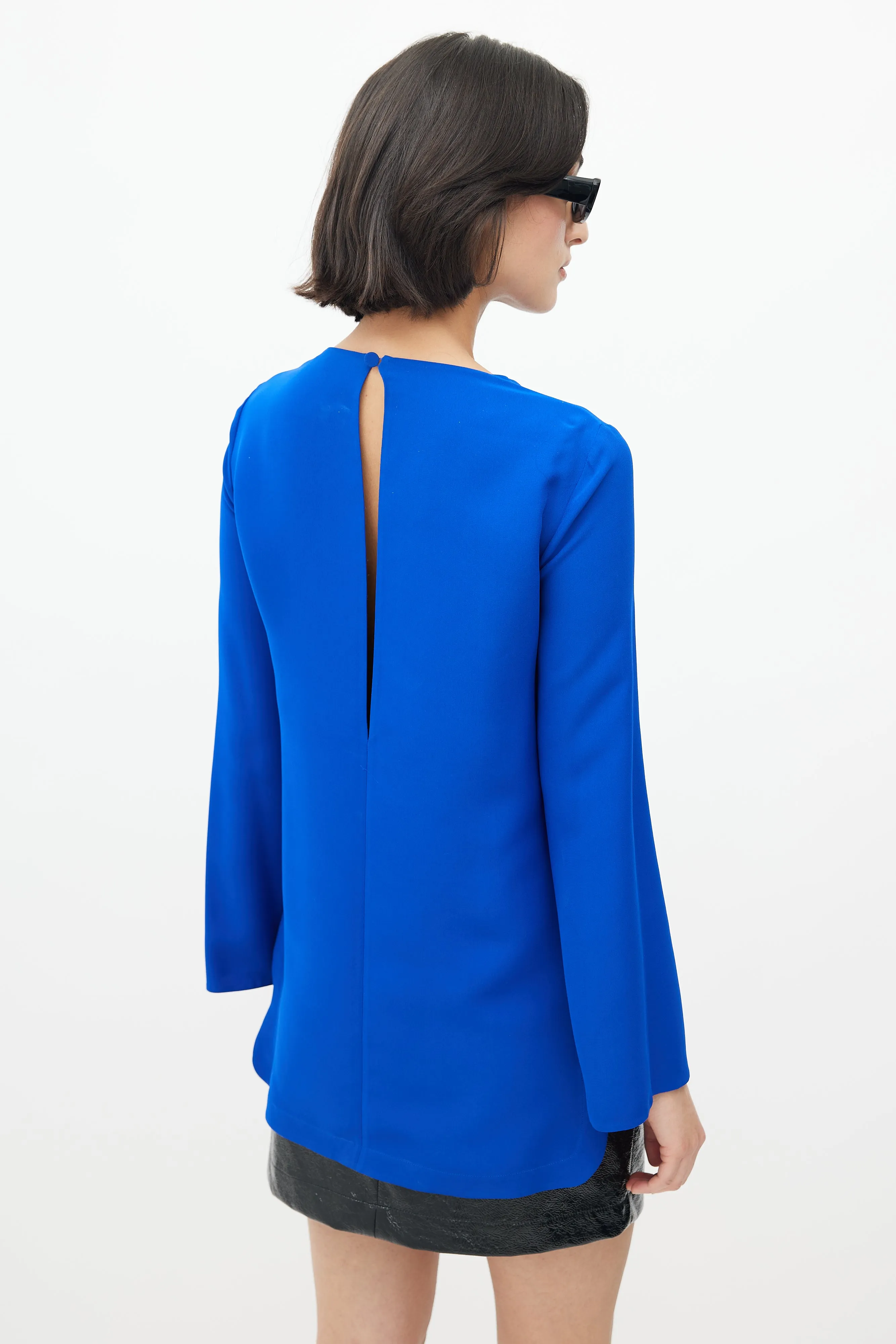 Blue Silk Long Sleeve Blouse