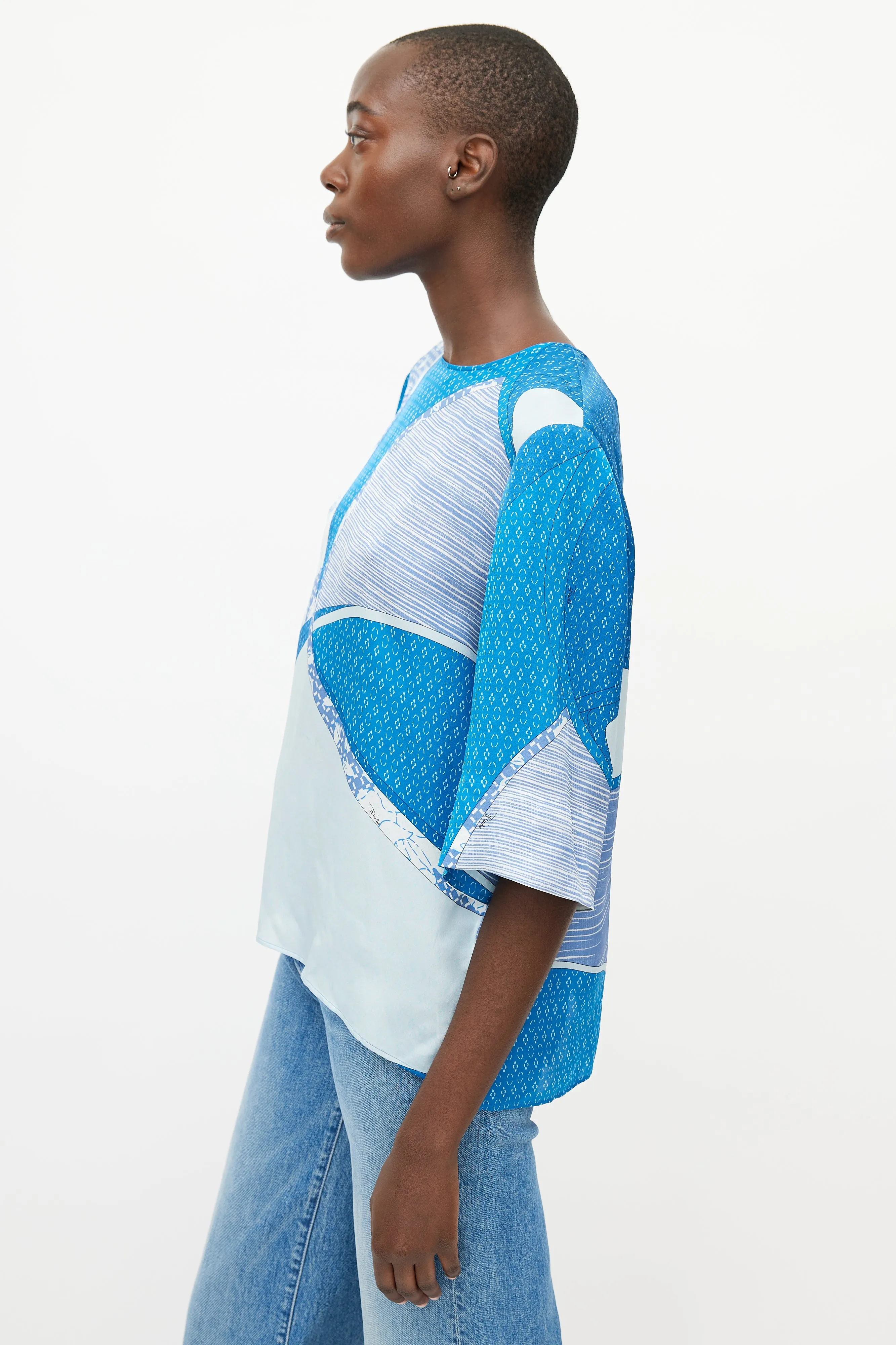 Blue Silk Print Top