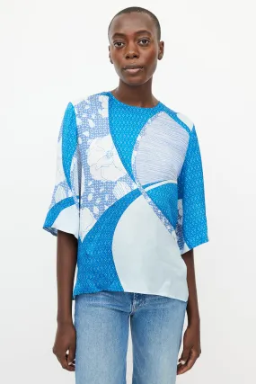 Blue Silk Print Top