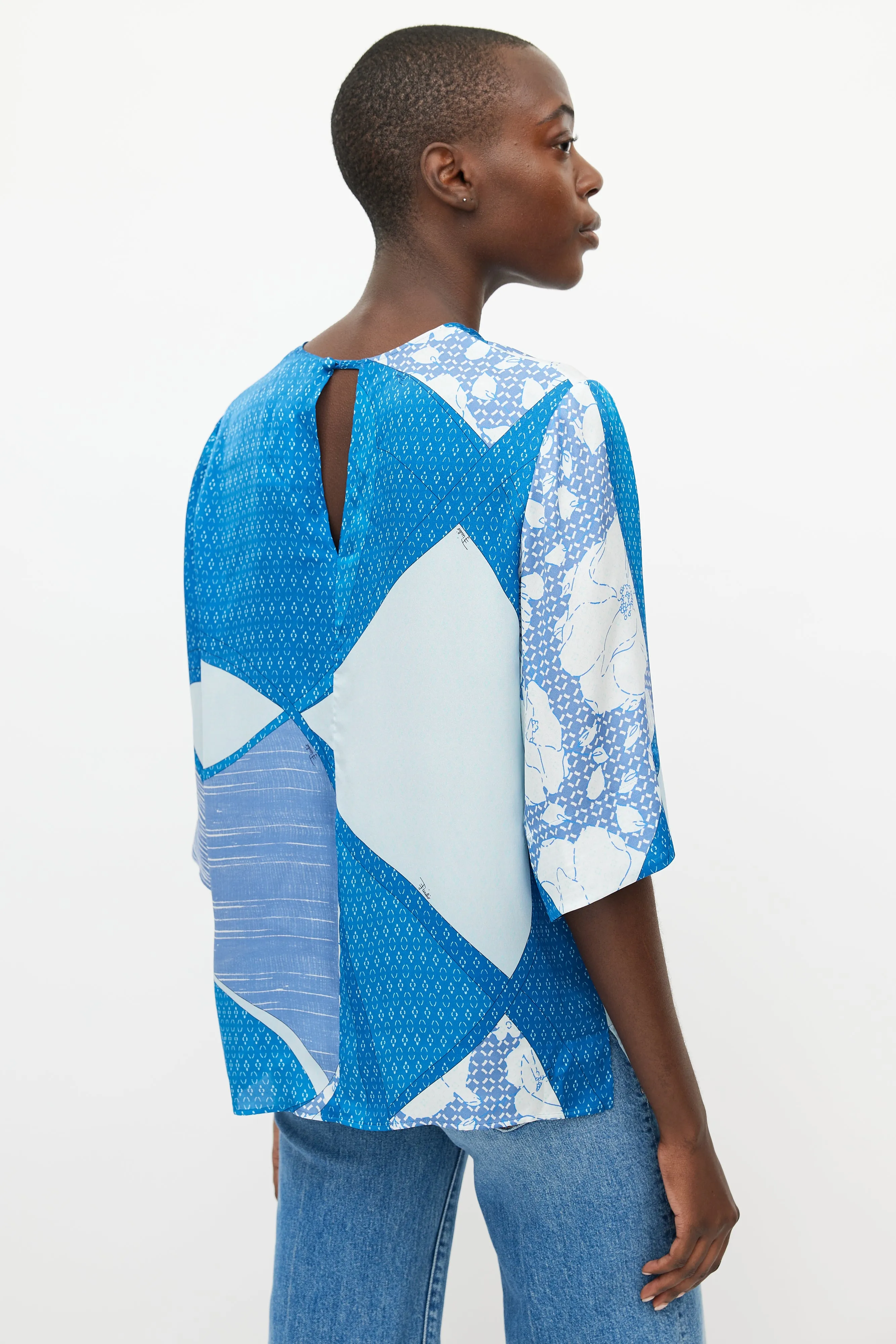 Blue Silk Print Top