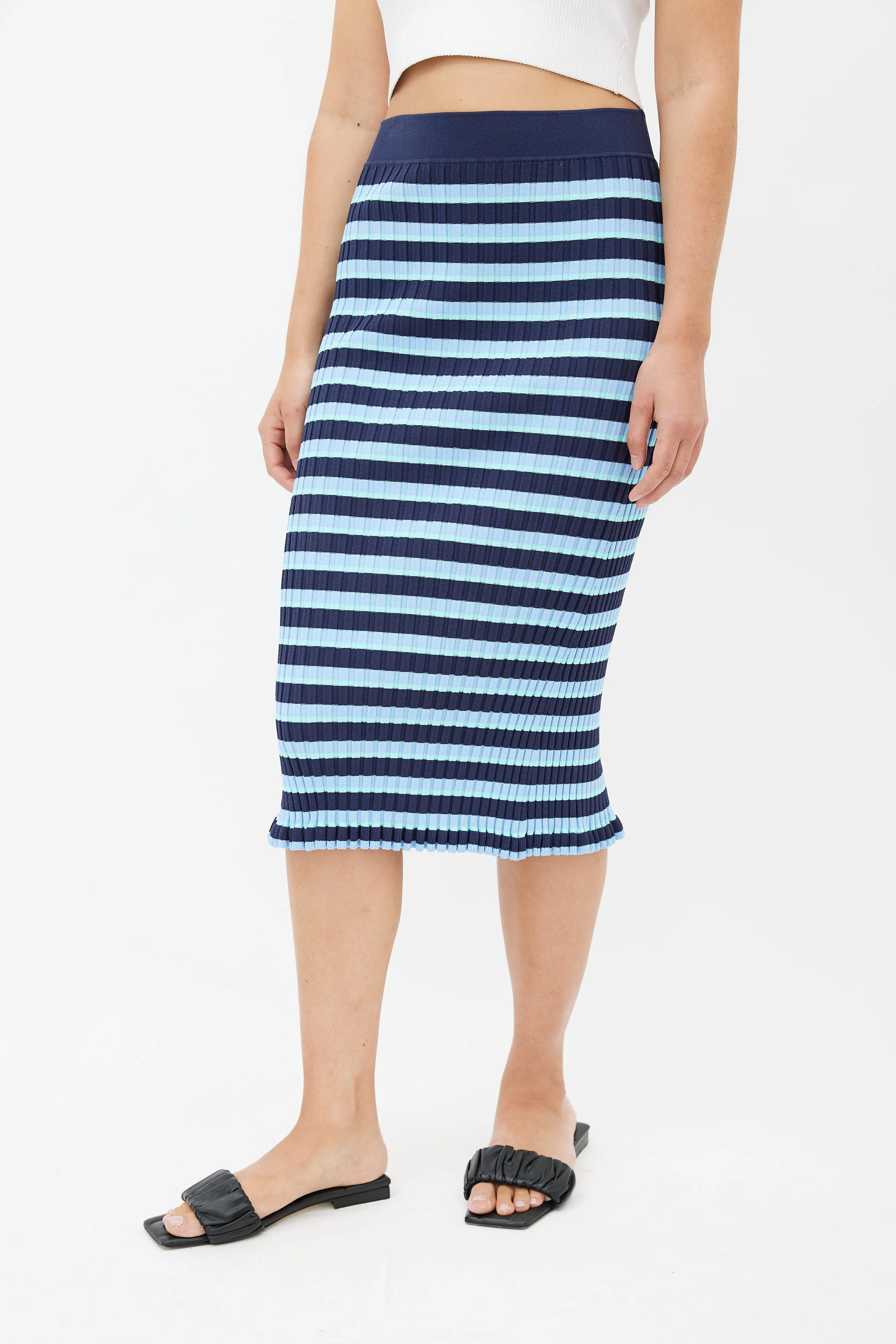 Blue Stripe Ribbed Knit Skirt