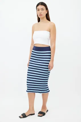 Blue Stripe Ribbed Knit Skirt