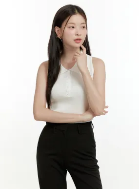 Buttoned Collar Sleeveless Top OL423