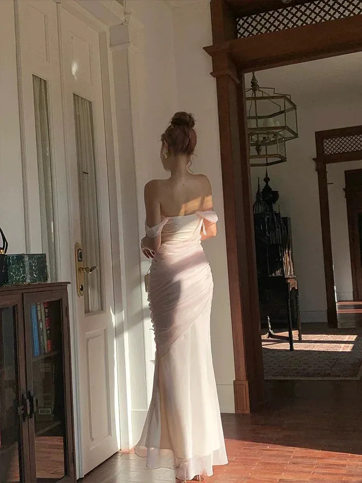 Formal Wear Dresses Pink Off Shoulder Tulle Mermaid Fairy Long Prom Dress Prom Dresses Shops Formal Women's Dresses
