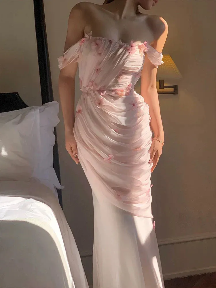 Formal Wear Dresses Pink Off Shoulder Tulle Mermaid Fairy Long Prom Dress Prom Dresses Shops Formal Women's Dresses