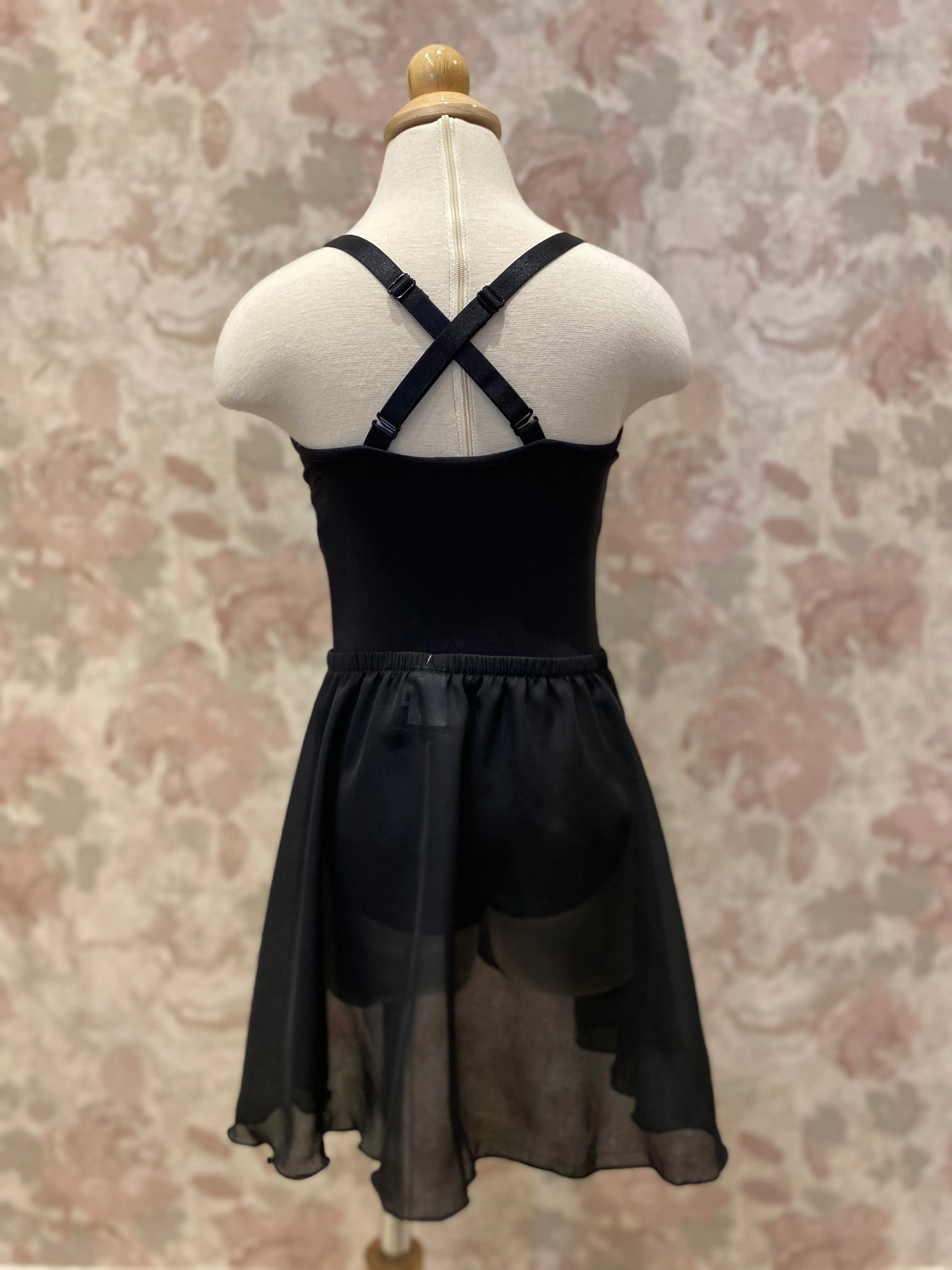 Girls Georgette Black Mock Wrap Pull On Skirt (Variety of sizes)