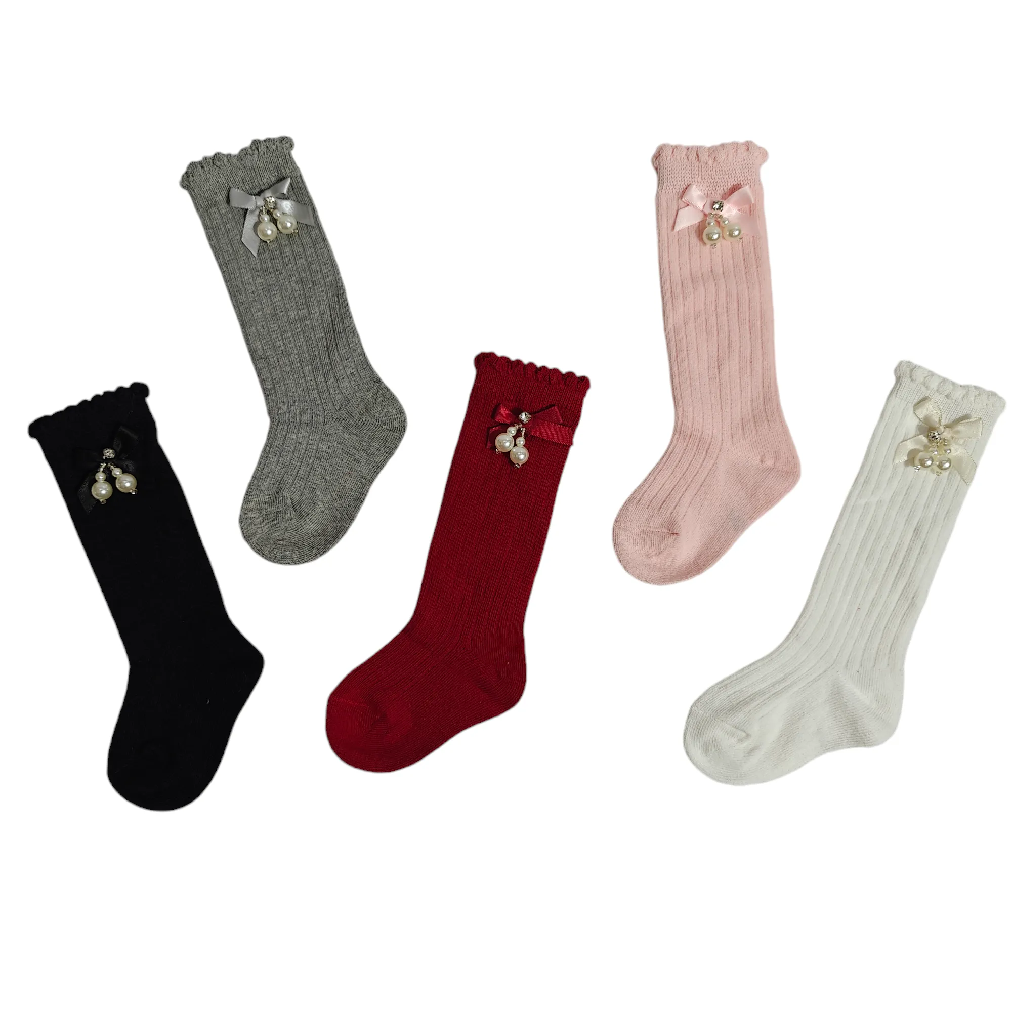 GIRLS' PEARL EMBELLISHED LONG SOCKS
