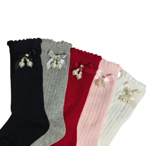 GIRLS' PEARL EMBELLISHED LONG SOCKS