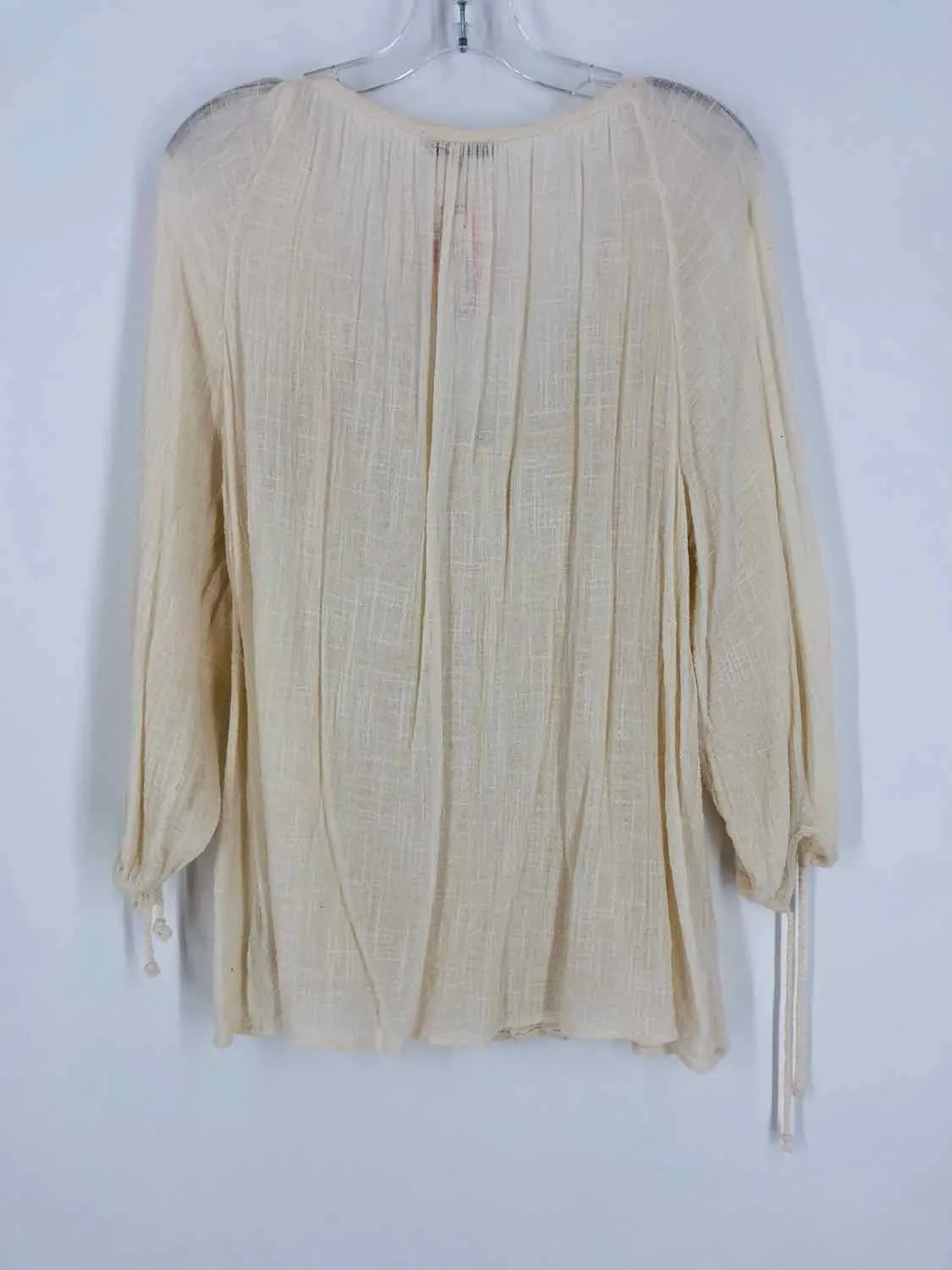John Mark Size S Cream Crocheted Paneled Tops Top-Long Sleeve